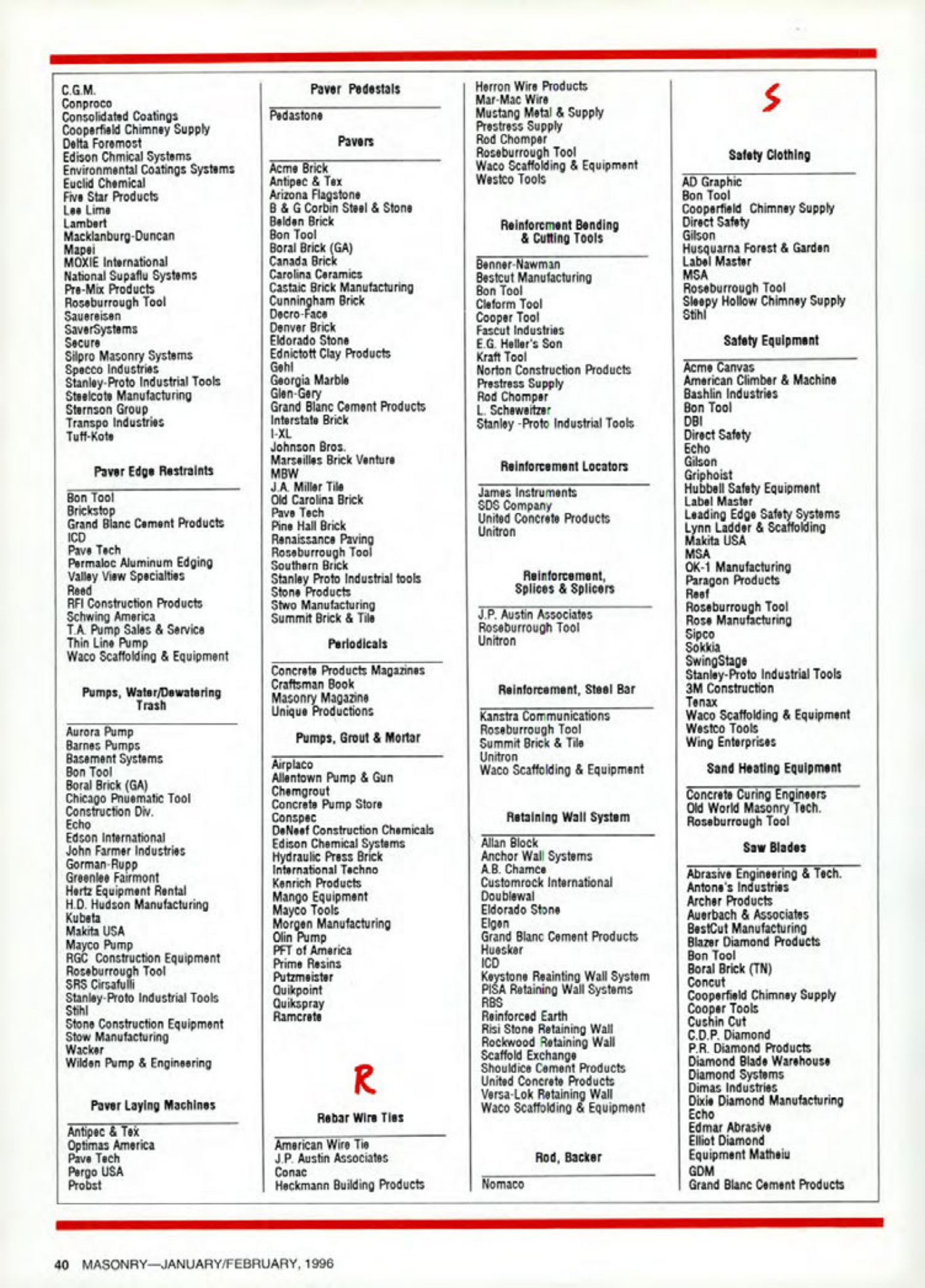 Masonry Magazine February 1996 Page. 40