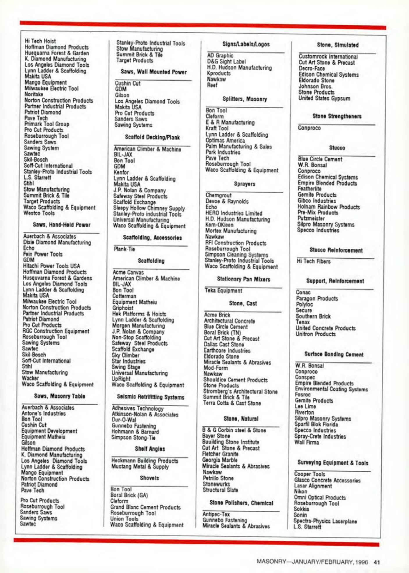 Masonry Magazine February 1996 Page. 41