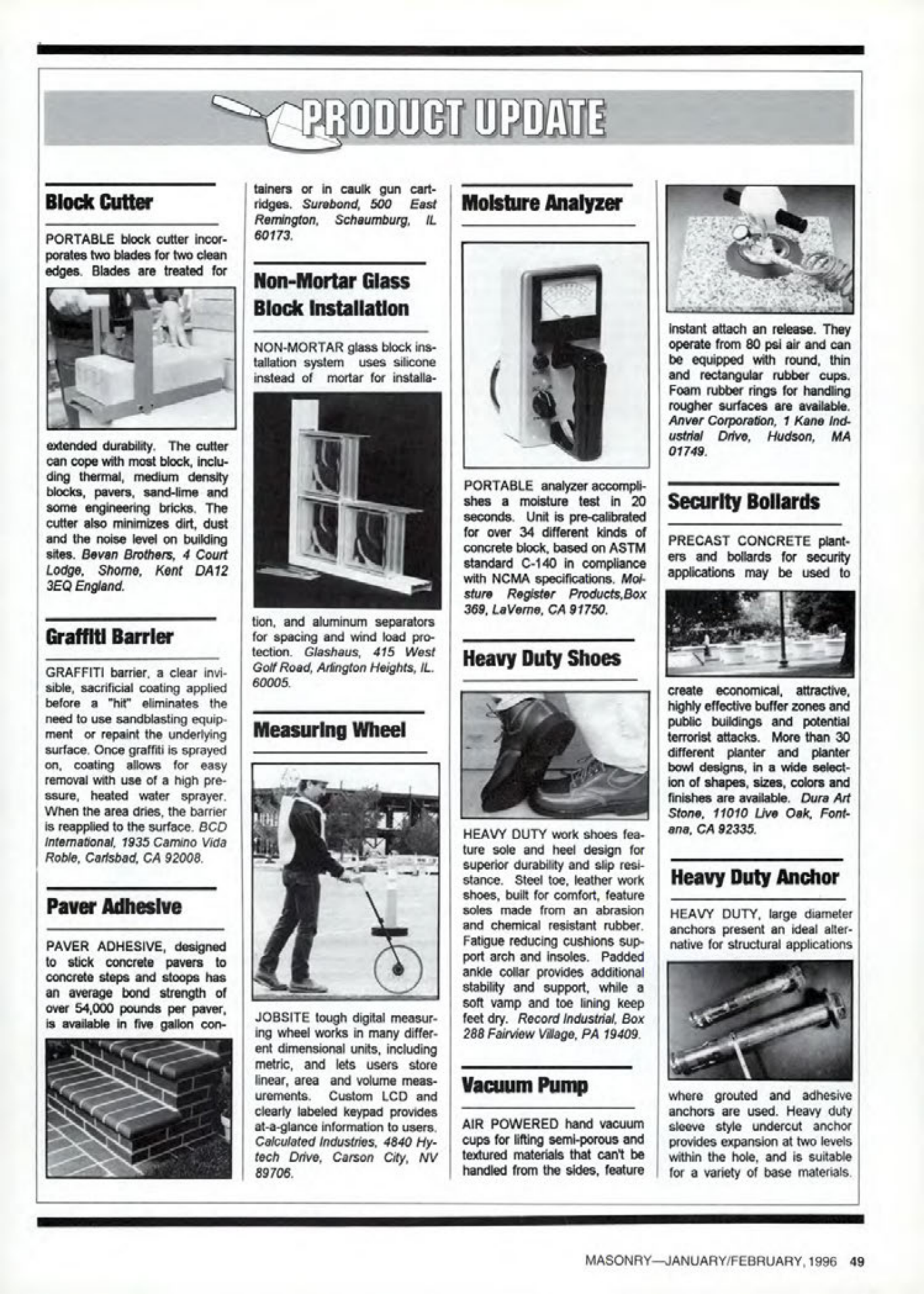 Masonry Magazine February 1996 Page. 49
