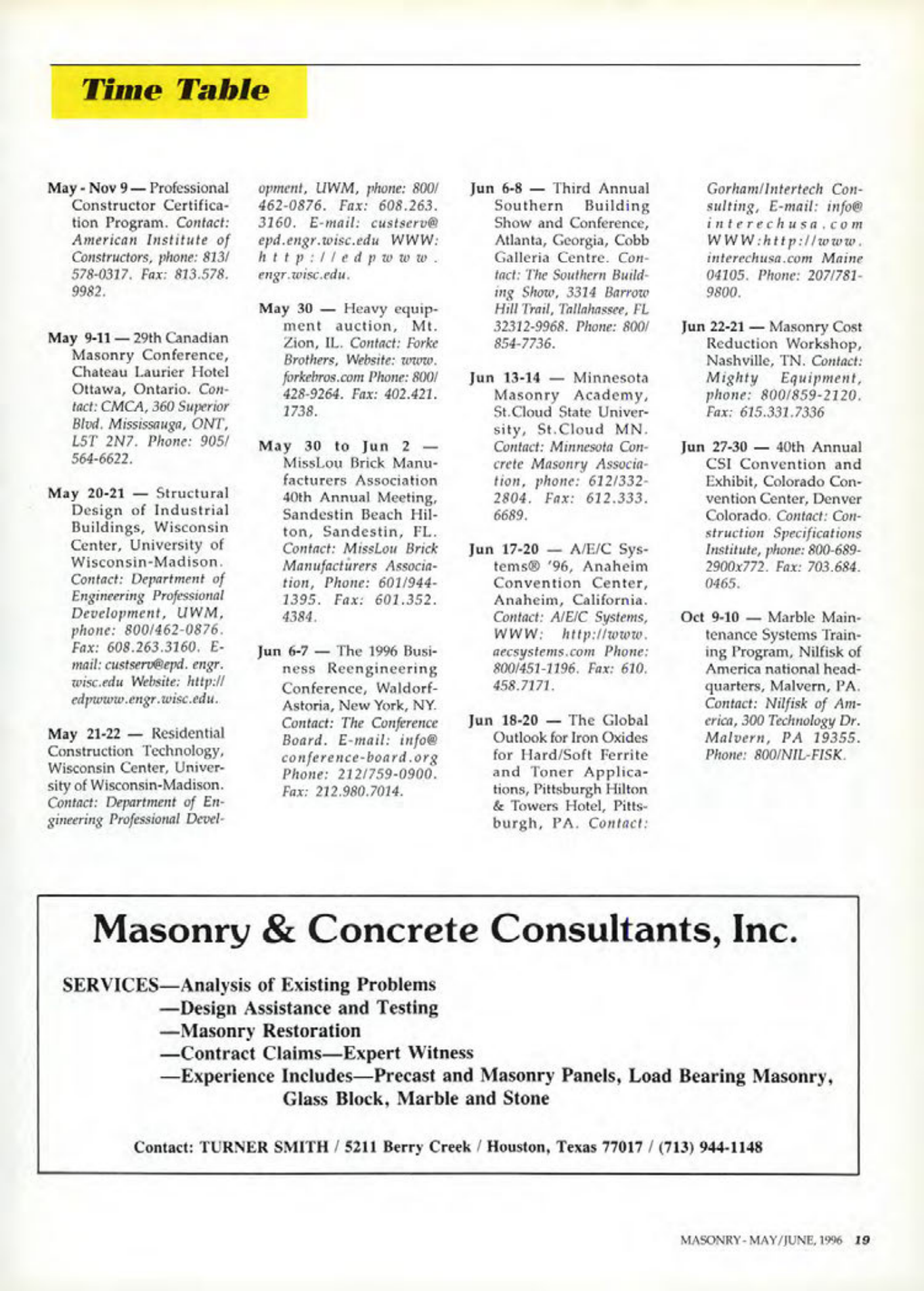 Masonry Magazine June 1996 Page. 19