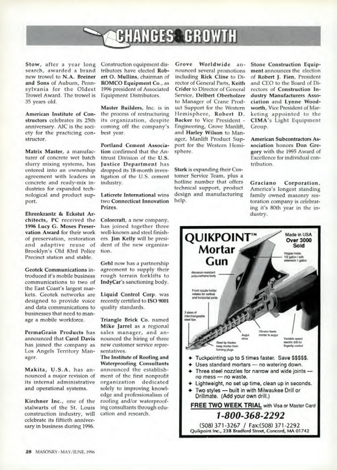 Masonry Magazine June 1996 Page. 28
