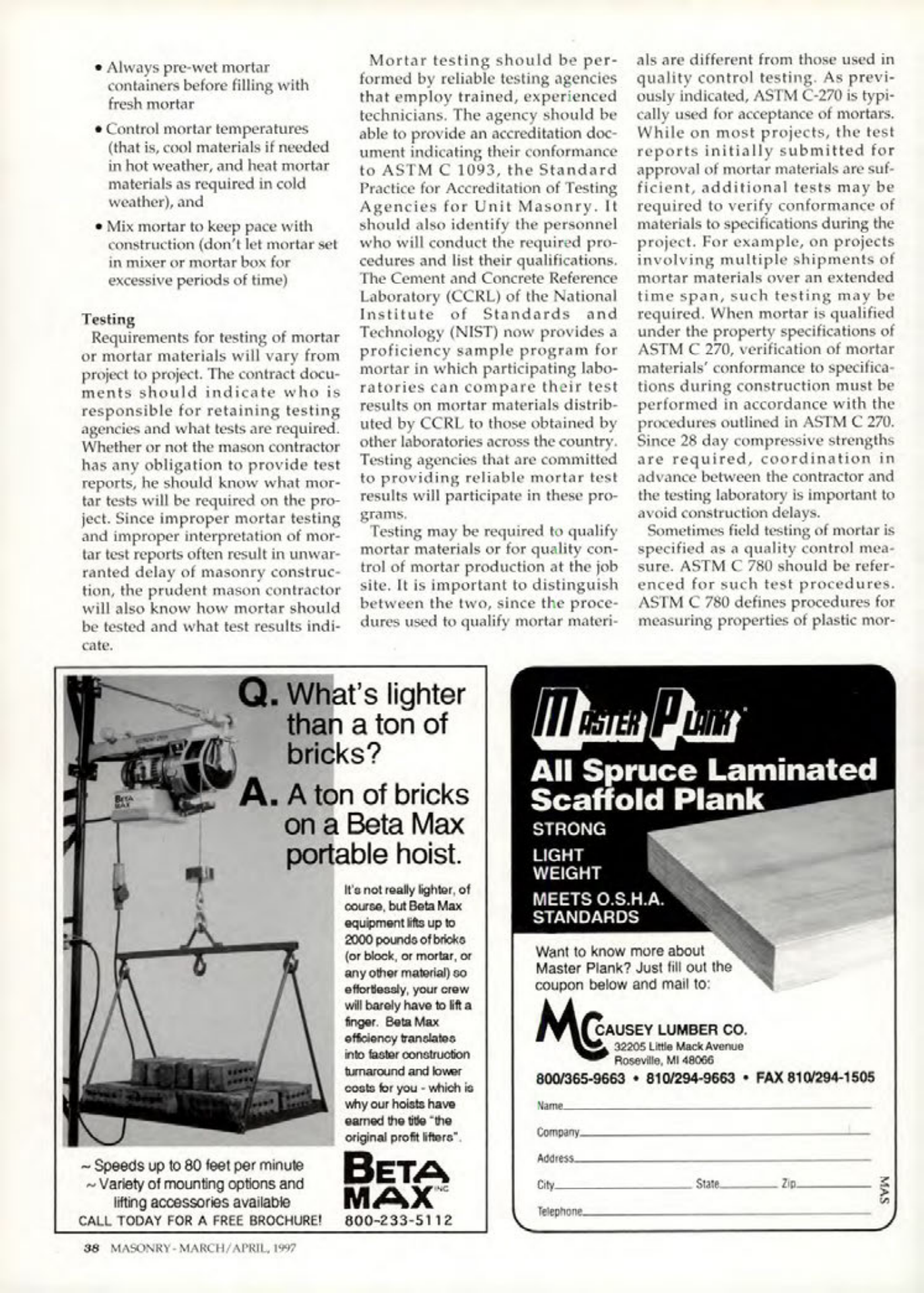 Masonry Magazine April 1997 Page. 38