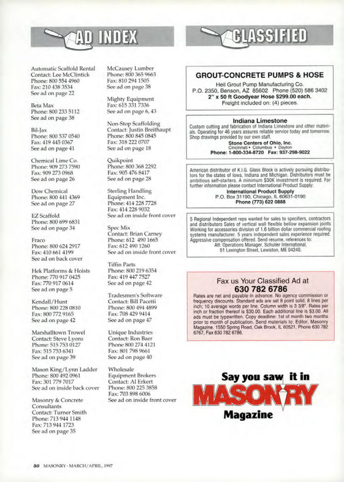 Masonry Magazine April 1997 Page. 50