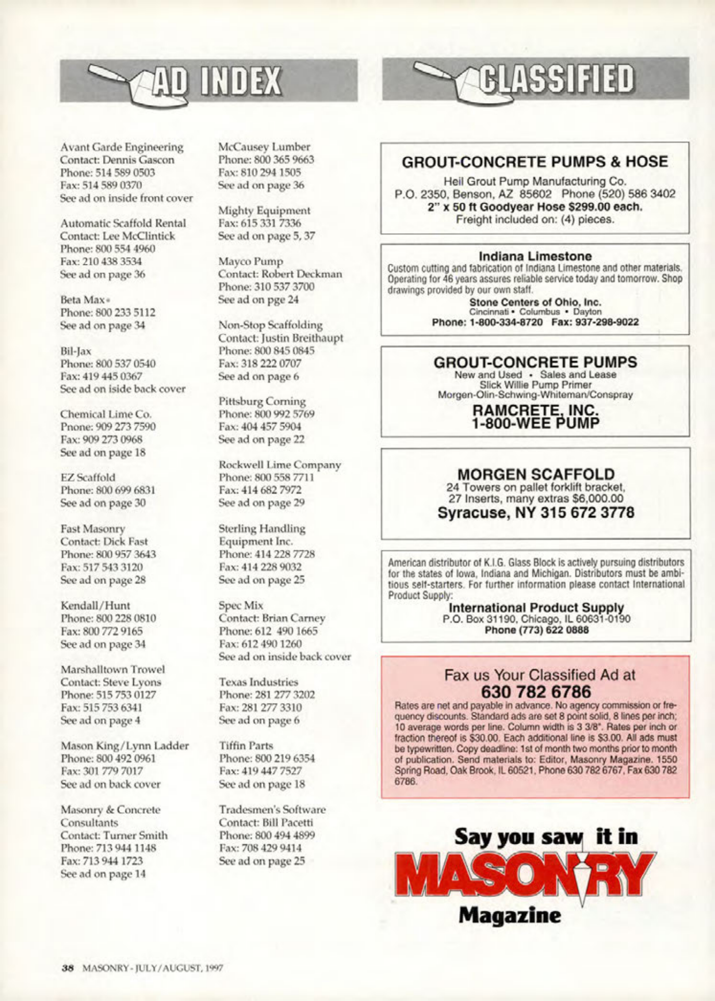 Masonry Magazine August 1997 Page. 38
