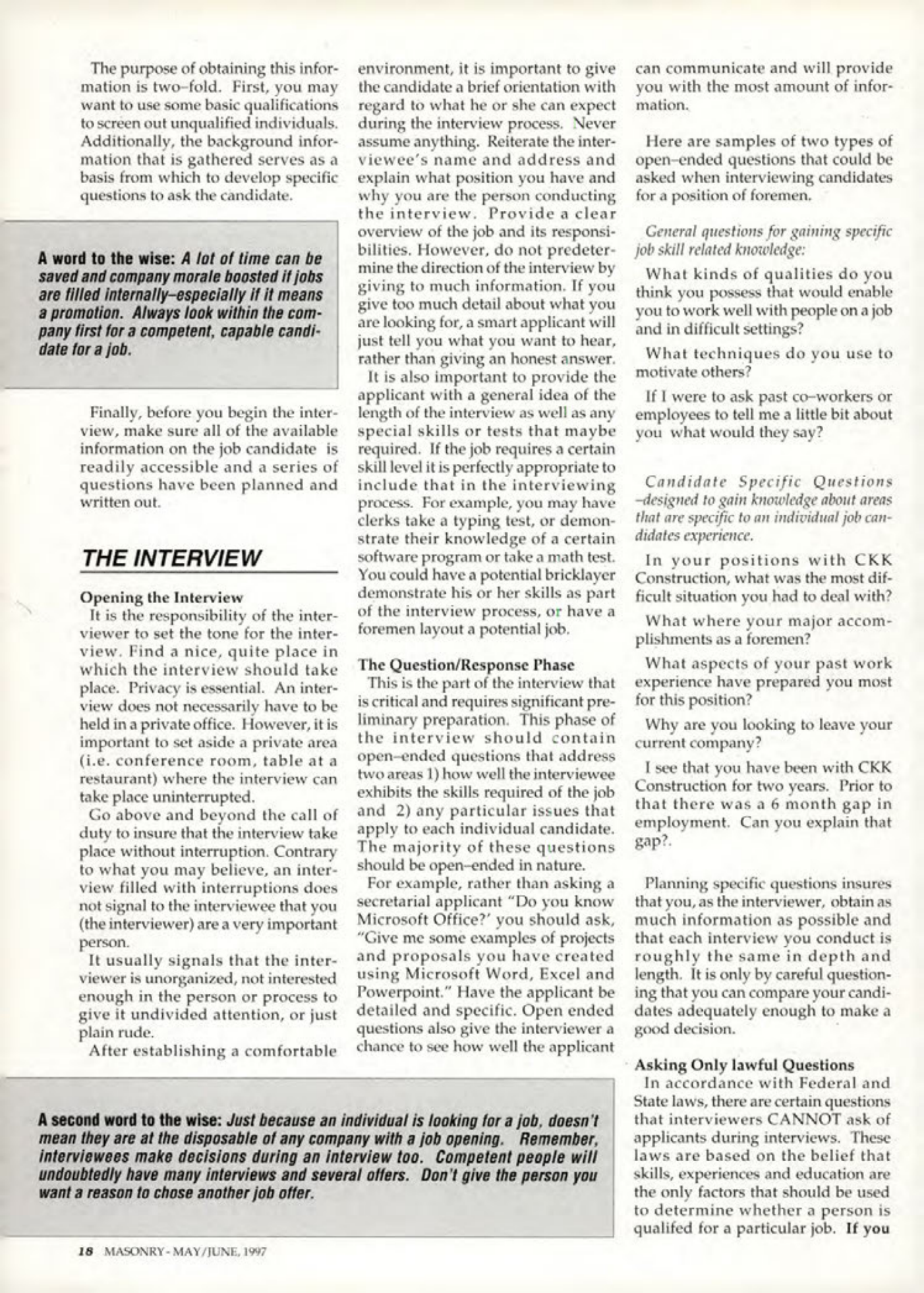 Masonry Magazine June 1997 Page. 18