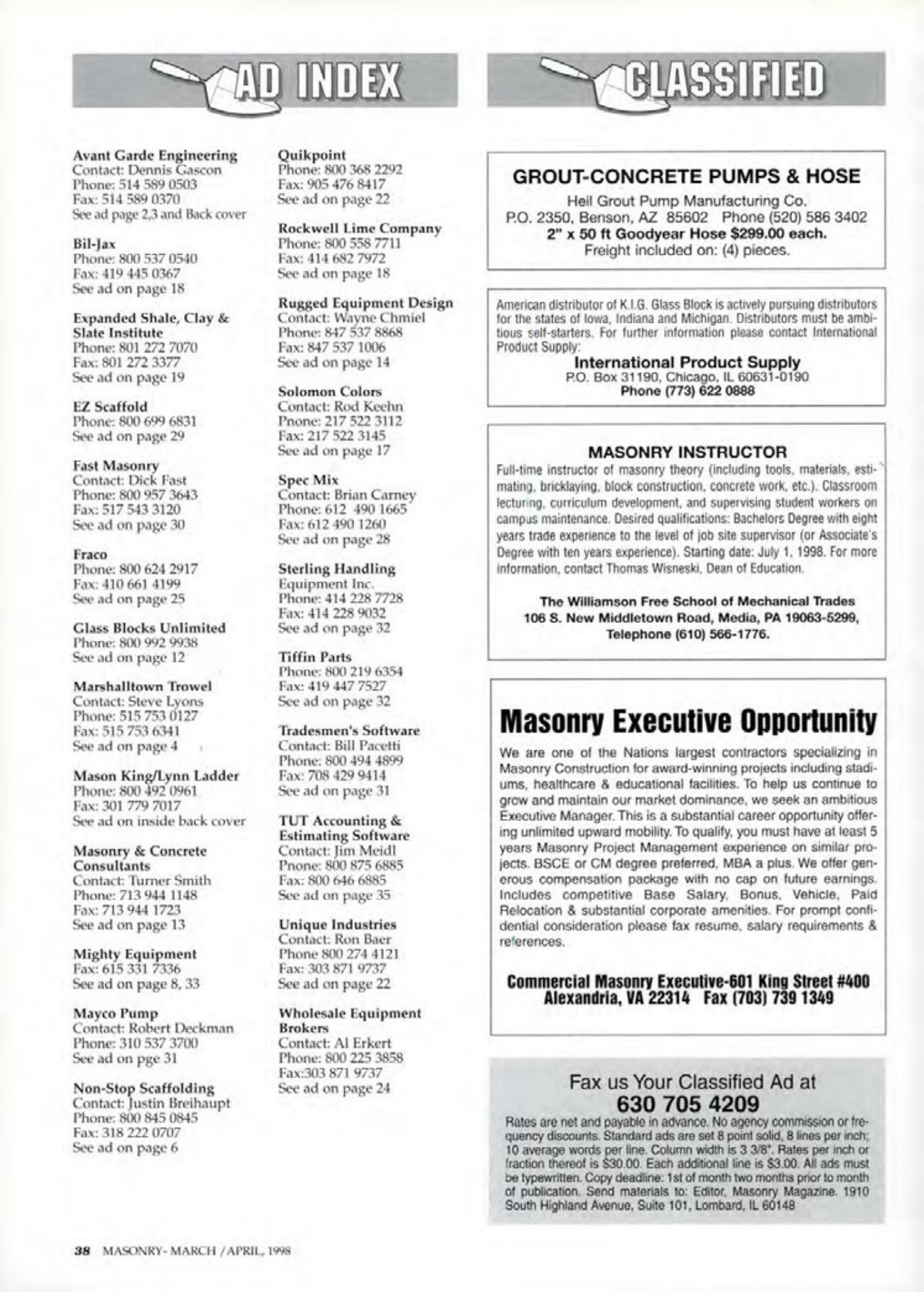 Masonry Magazine April 1998 Page. 38