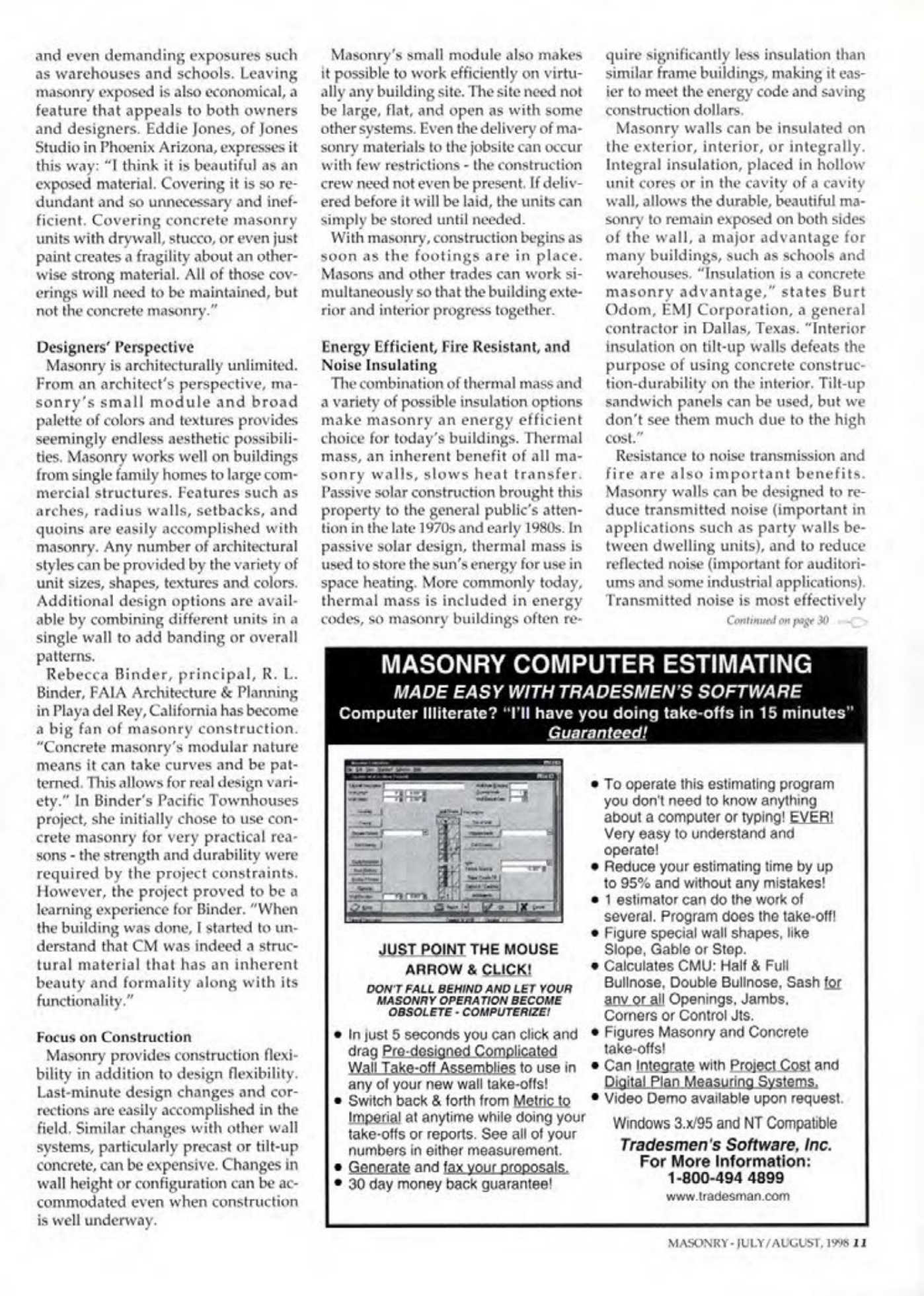 Masonry Magazine August 1998 Page. 11