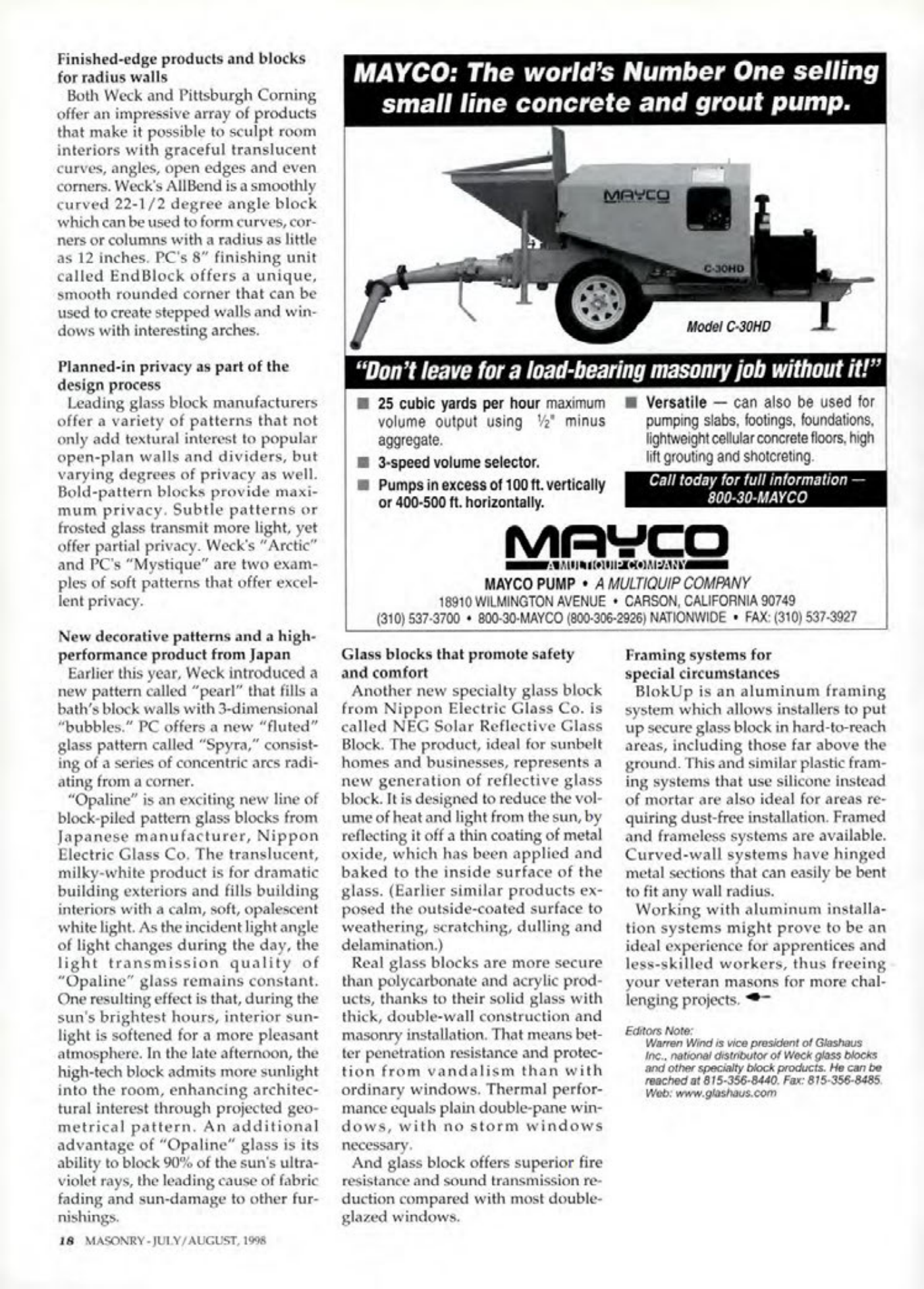 Masonry Magazine August 1998 Page. 18