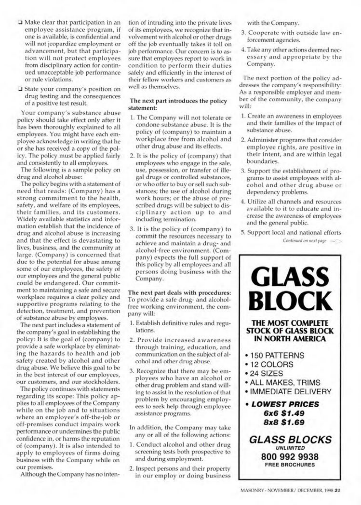 Masonry Magazine December 1998 Page. 21