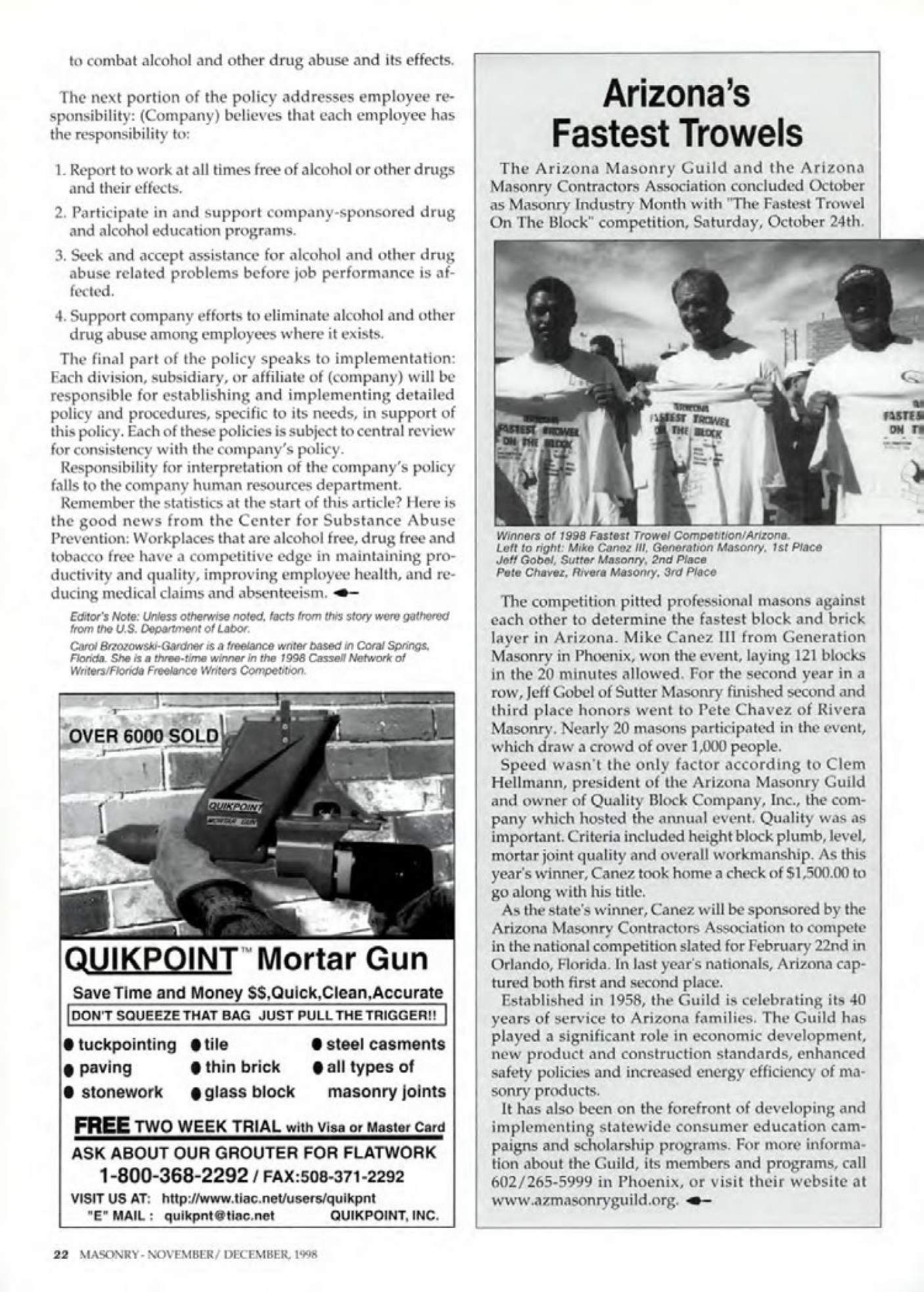 Masonry Magazine December 1998 Page. 22