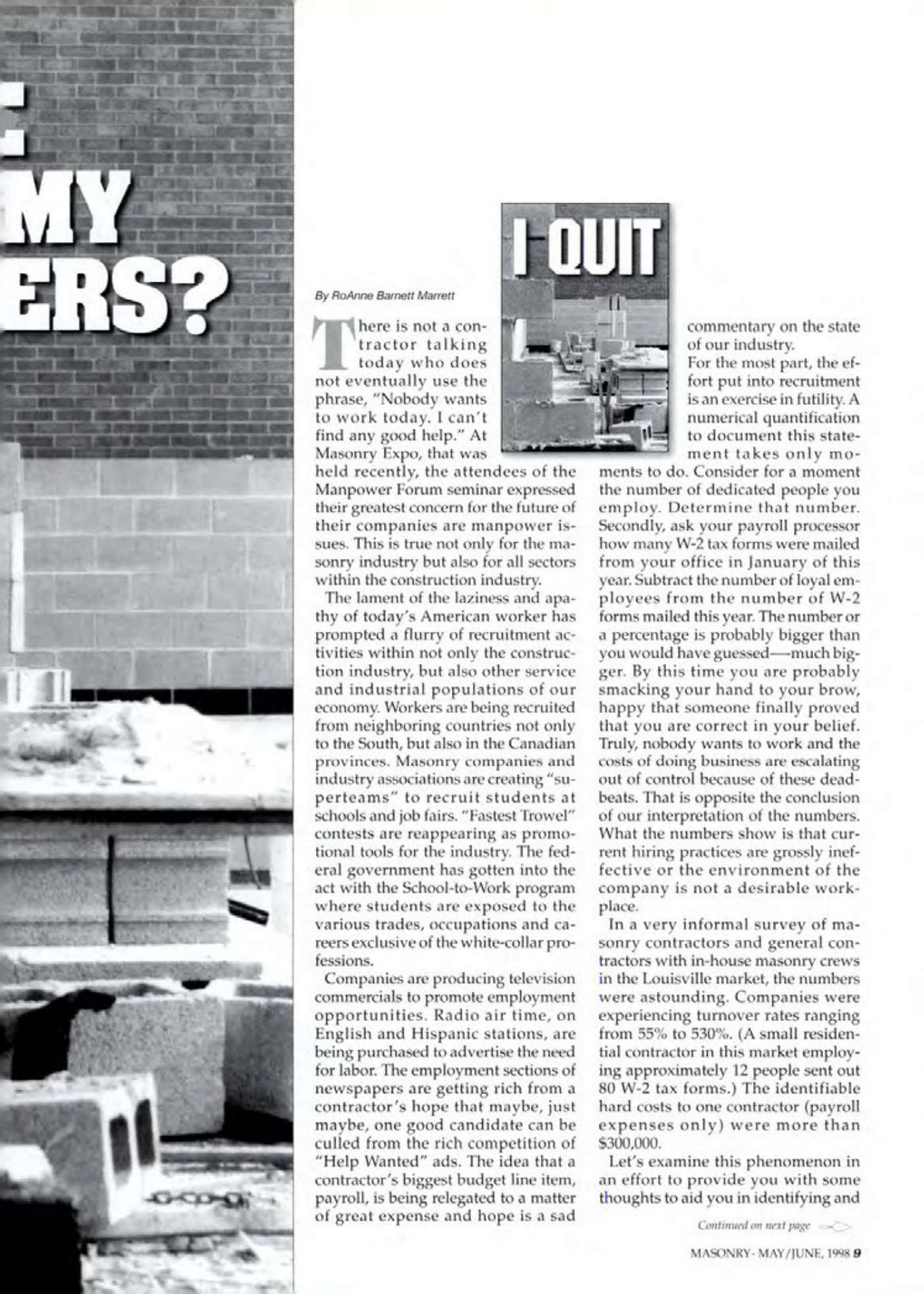 Masonry Magazine June 1998 Page. 9