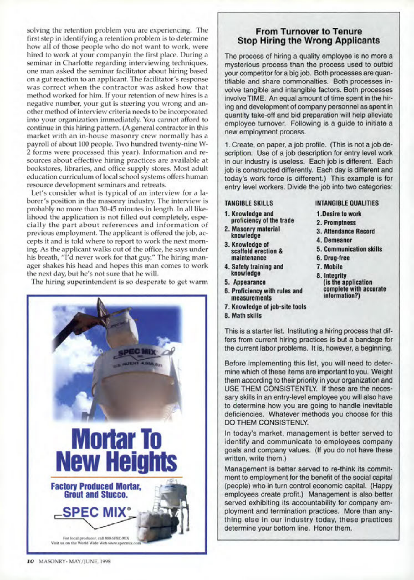 Masonry Magazine June 1998 Page. 10