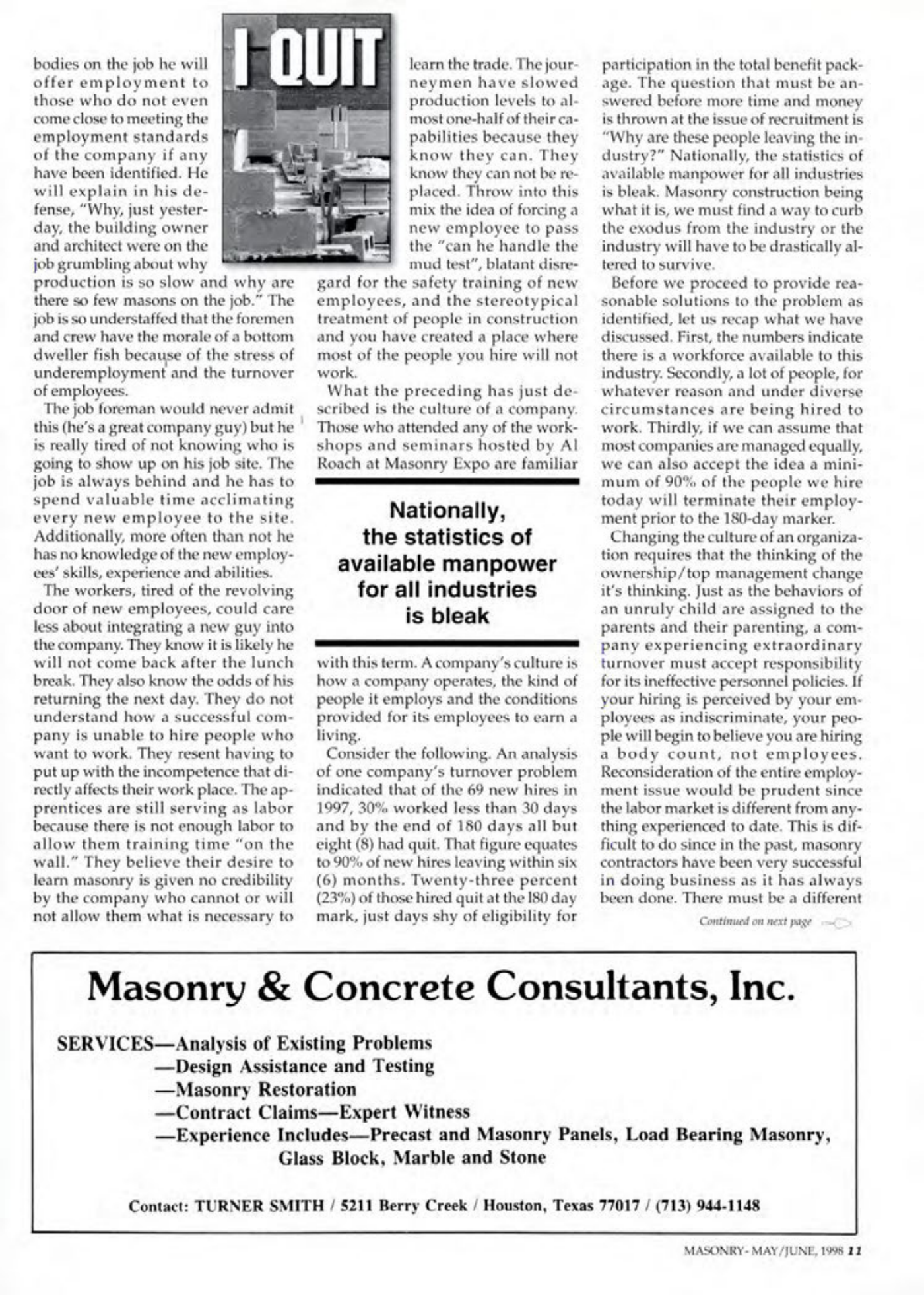 Masonry Magazine June 1998 Page. 11