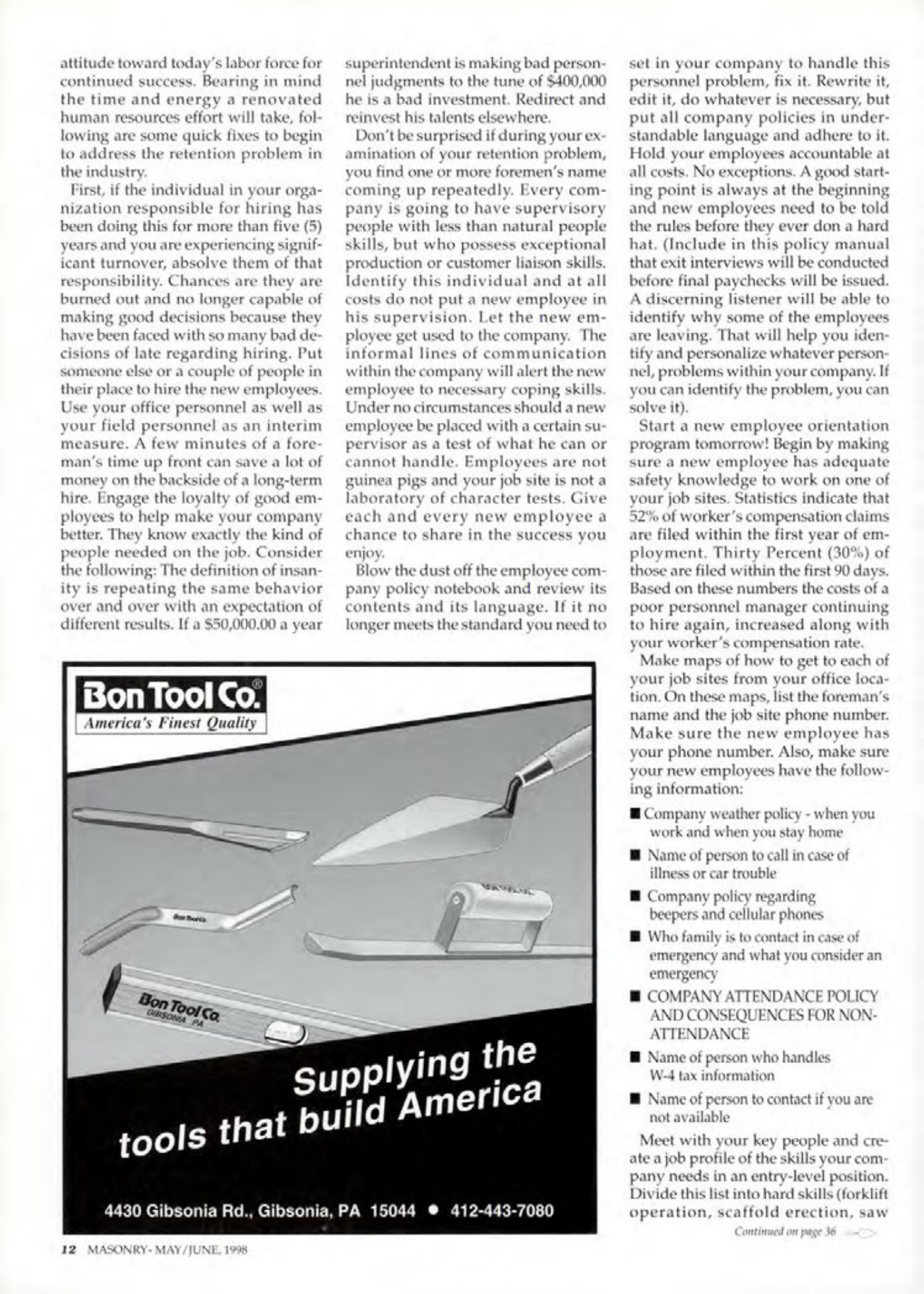 Masonry Magazine June 1998 Page. 12