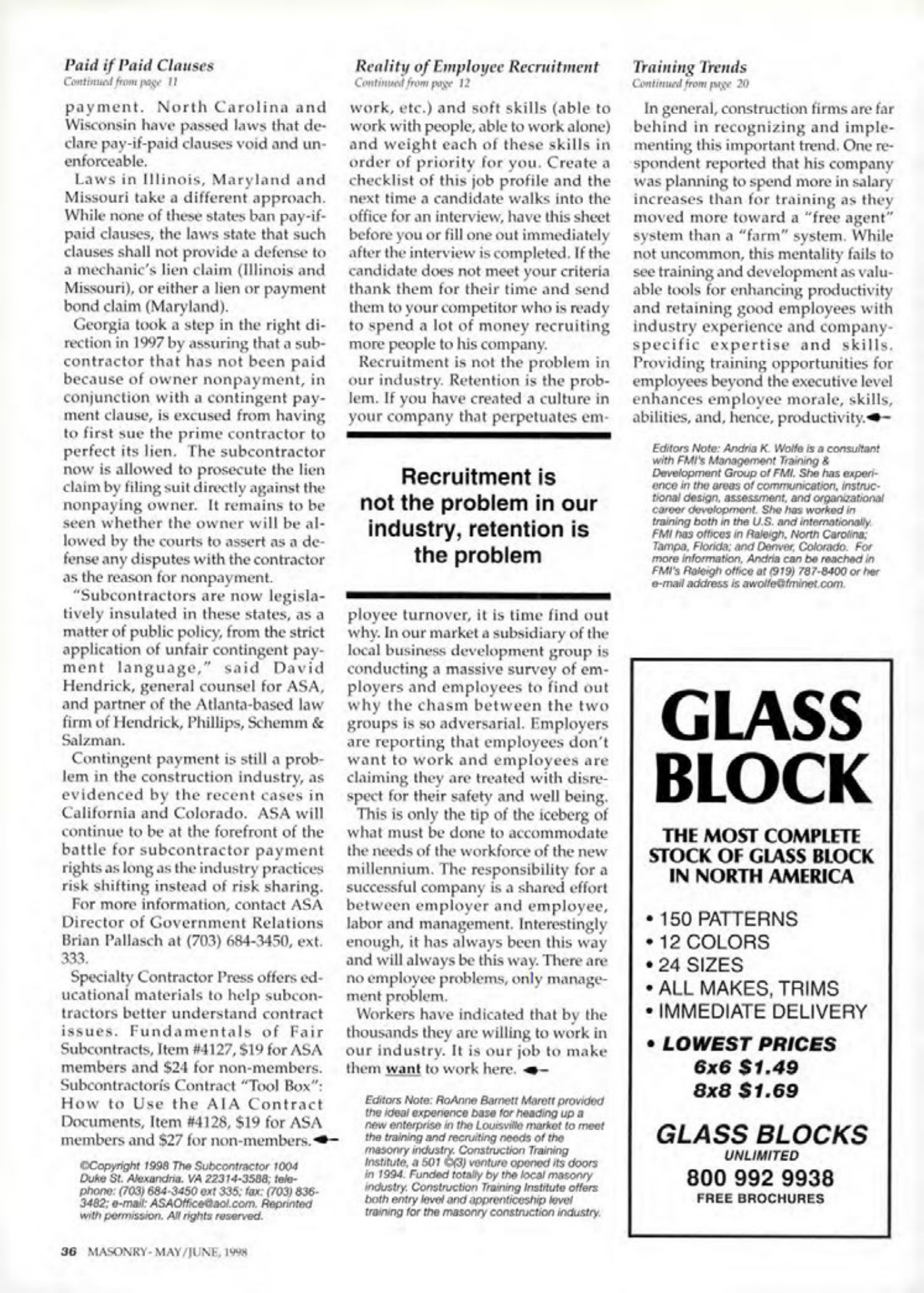 Masonry Magazine June 1998 Page. 36