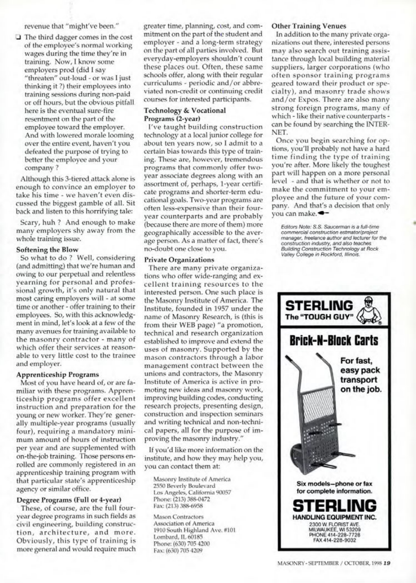 Masonry Magazine October 1998 Page. 19