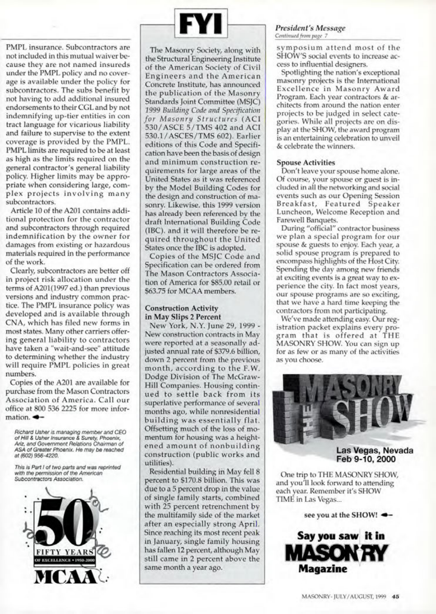 Masonry Magazine August 1999 Page. 45