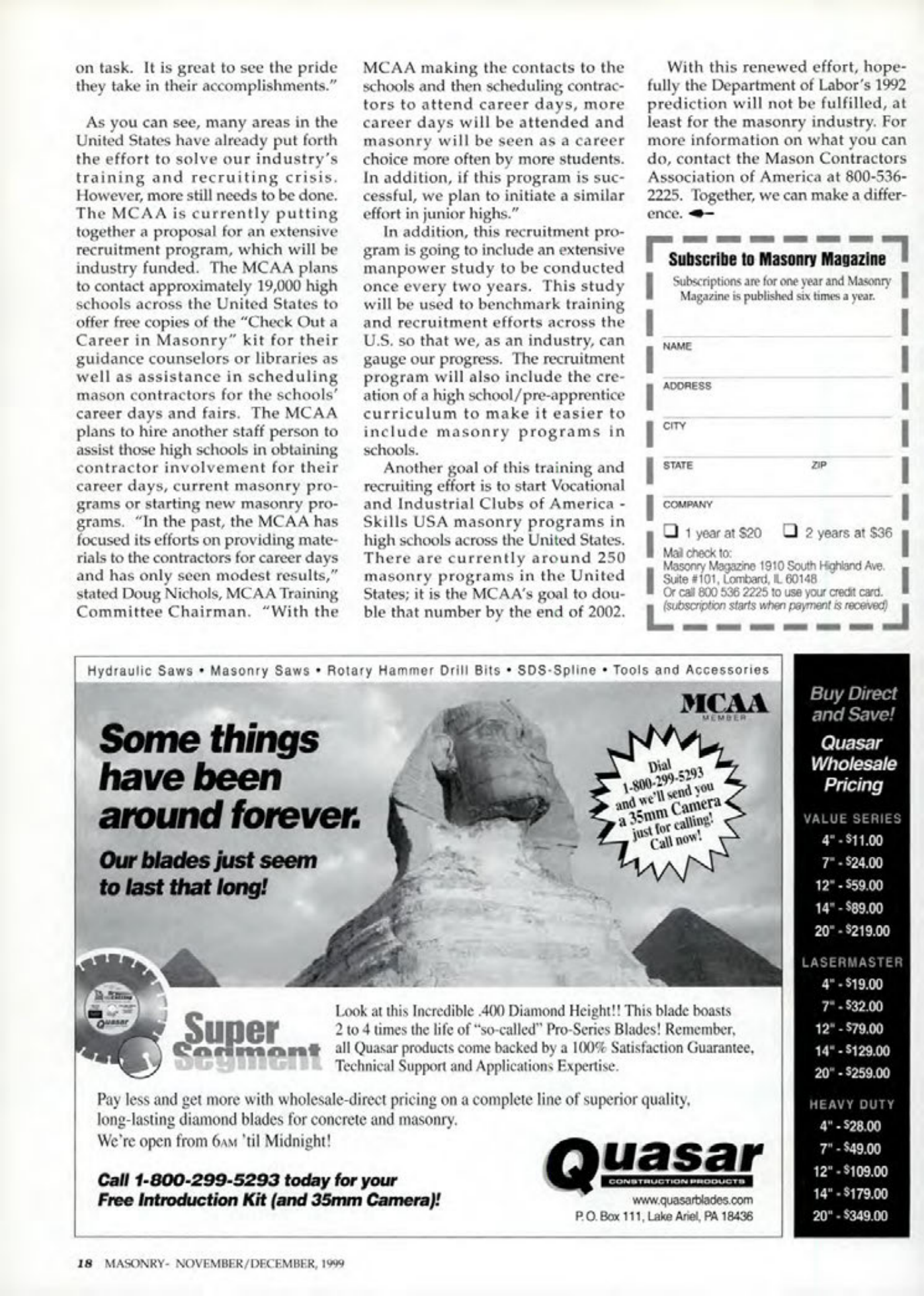 Masonry Magazine December 1999 Page. 18