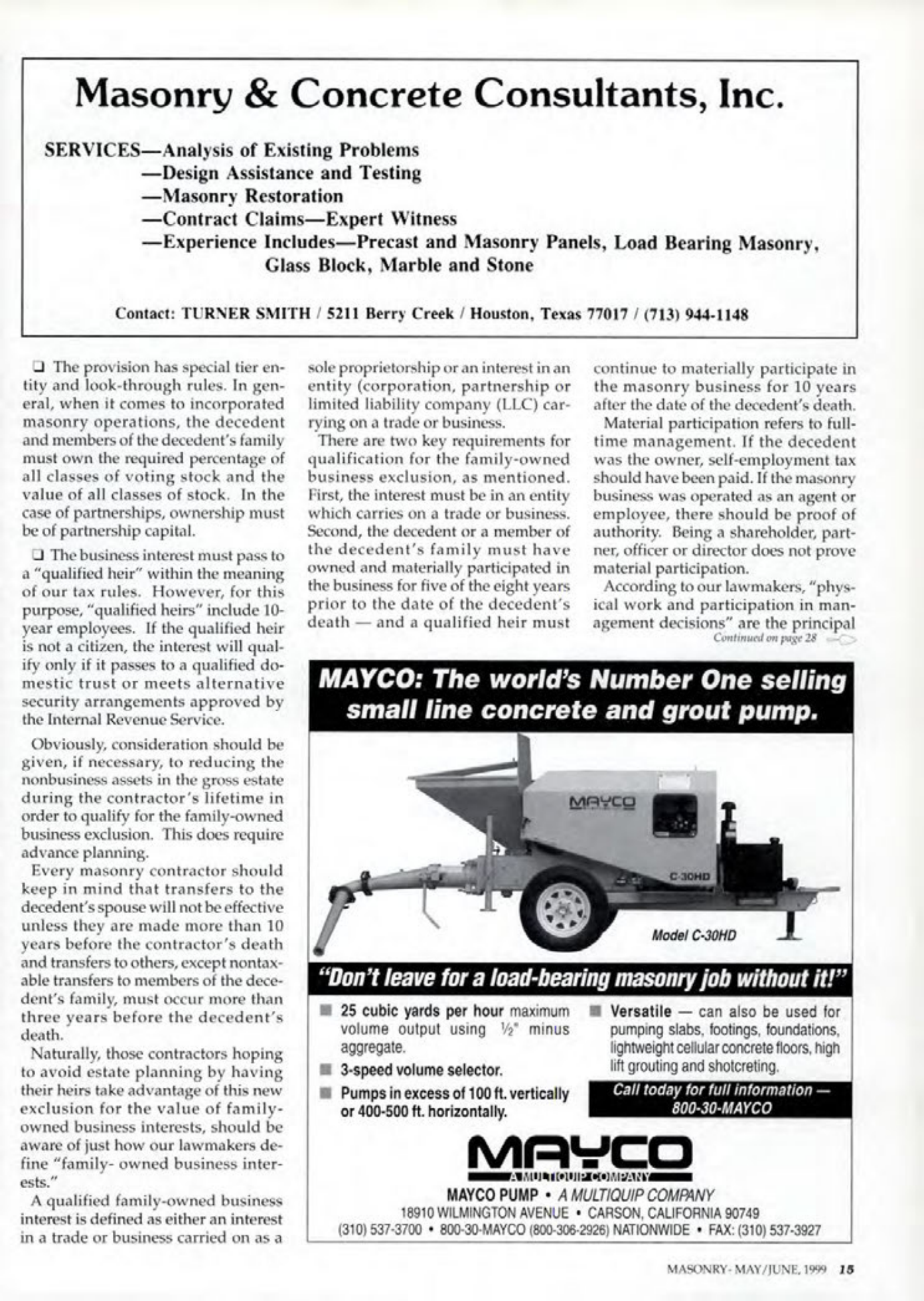 Masonry Magazine June 1999 Page. 15