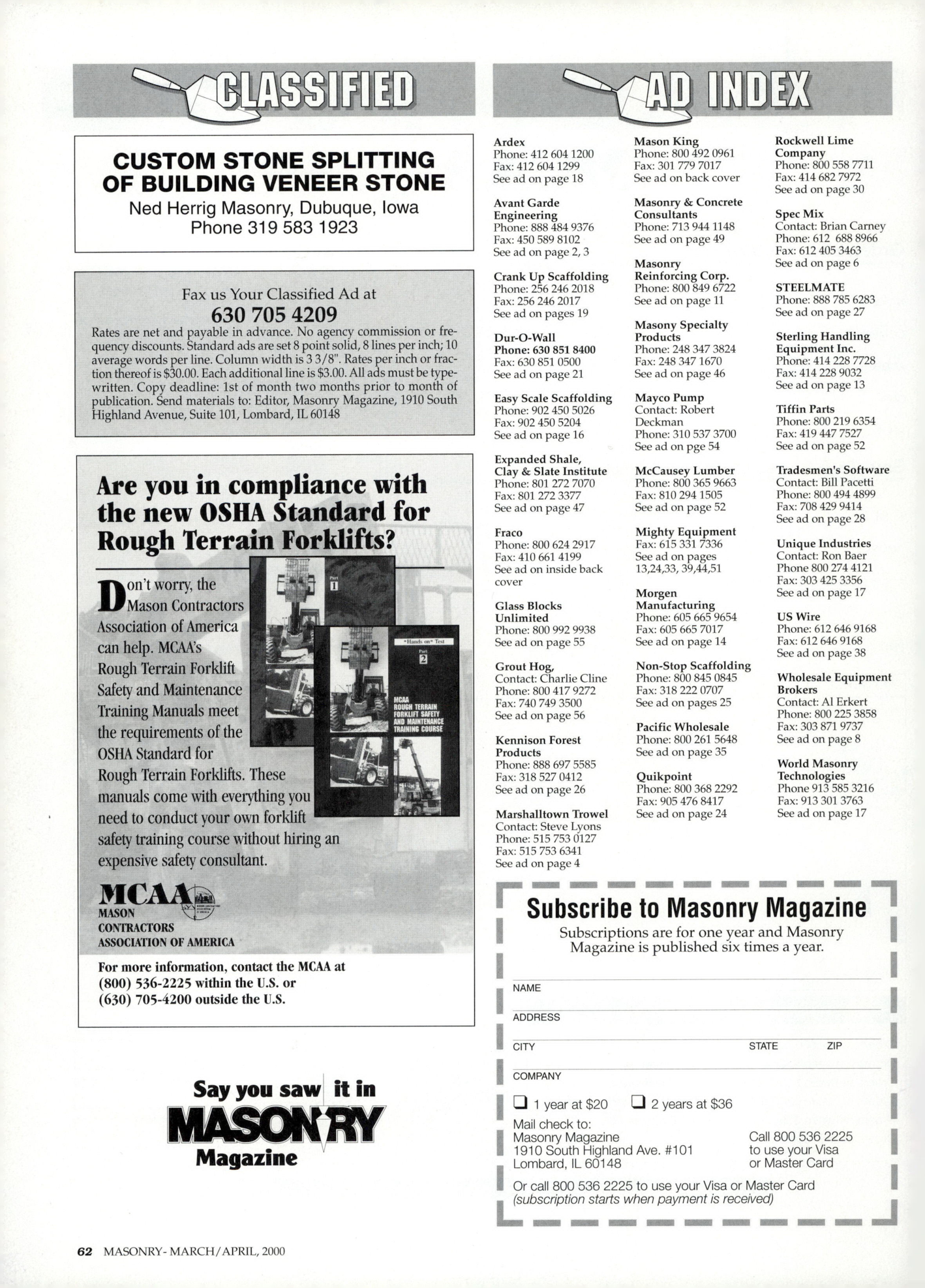 Masonry Magazine April 2000 Page. 62