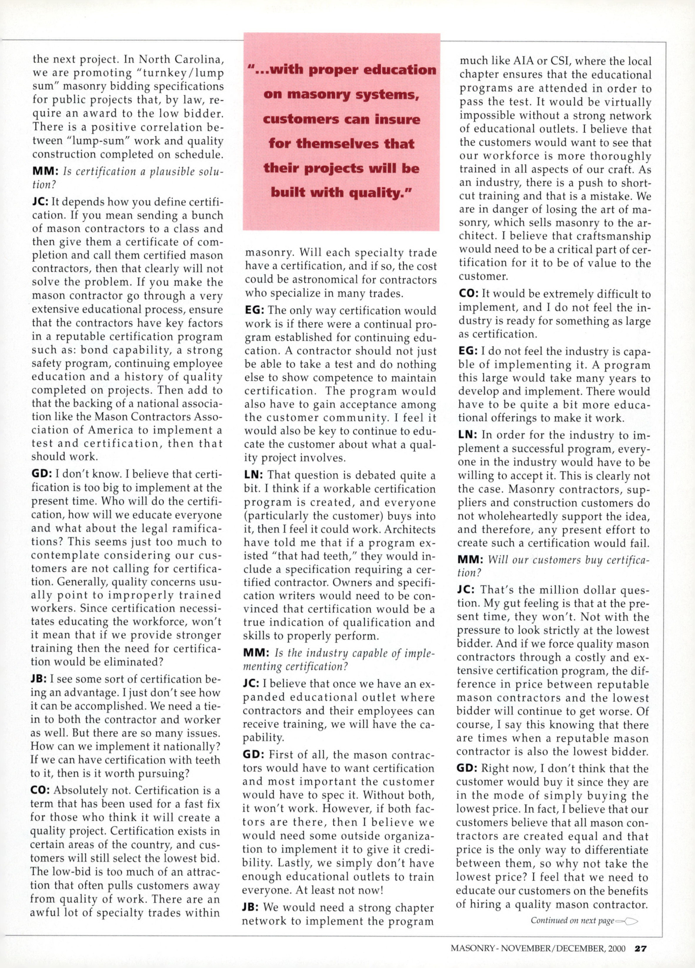 Masonry Magazine December 2000 Page. 27