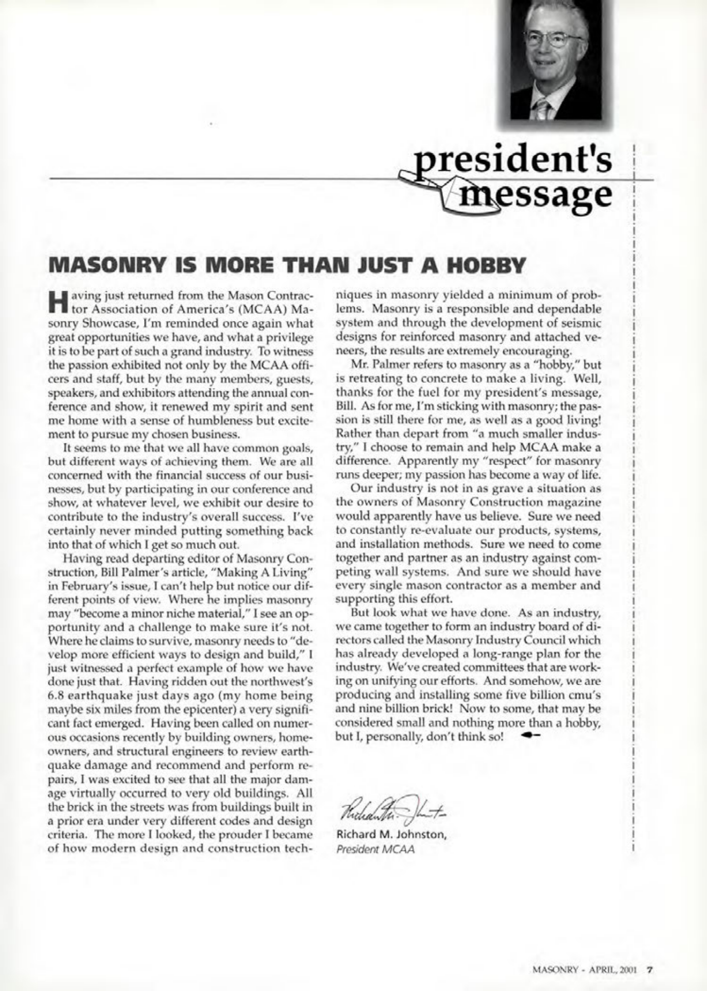 Masonry Magazine April 2001 Page. 7