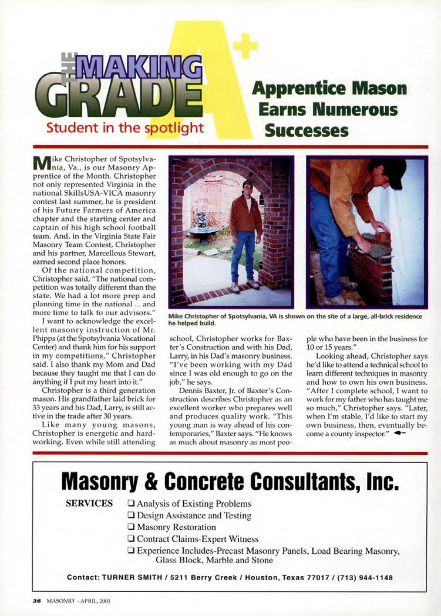Masonry Magazine April 2001 Page. 36