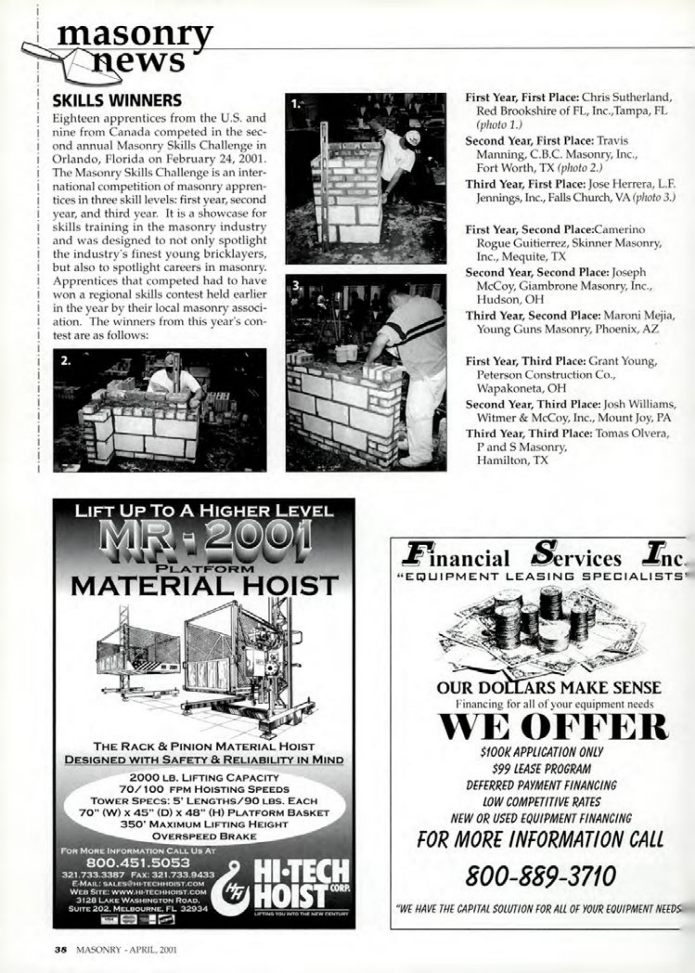 Masonry Magazine April 2001 Page. 38
