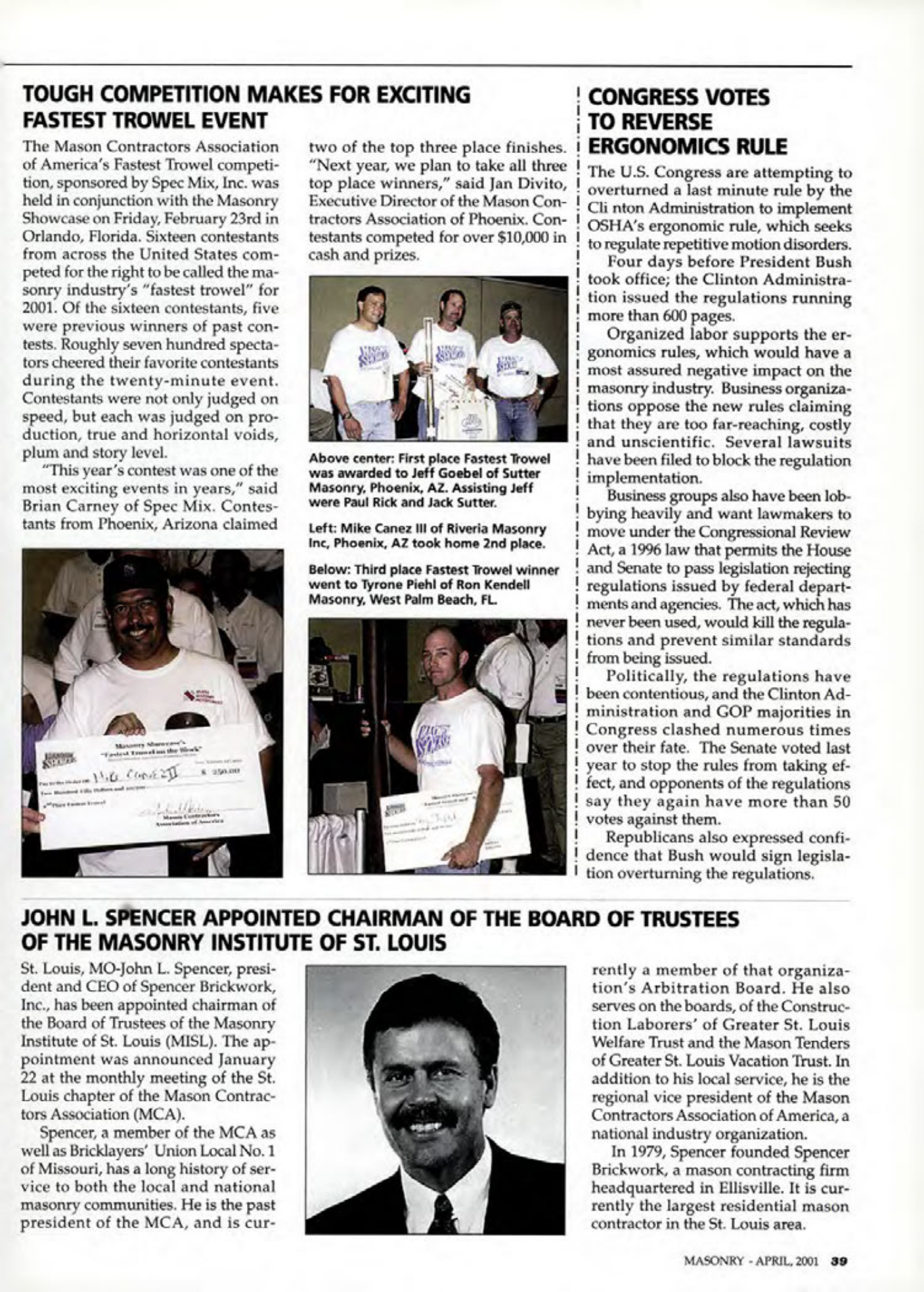 Masonry Magazine April 2001 Page. 39