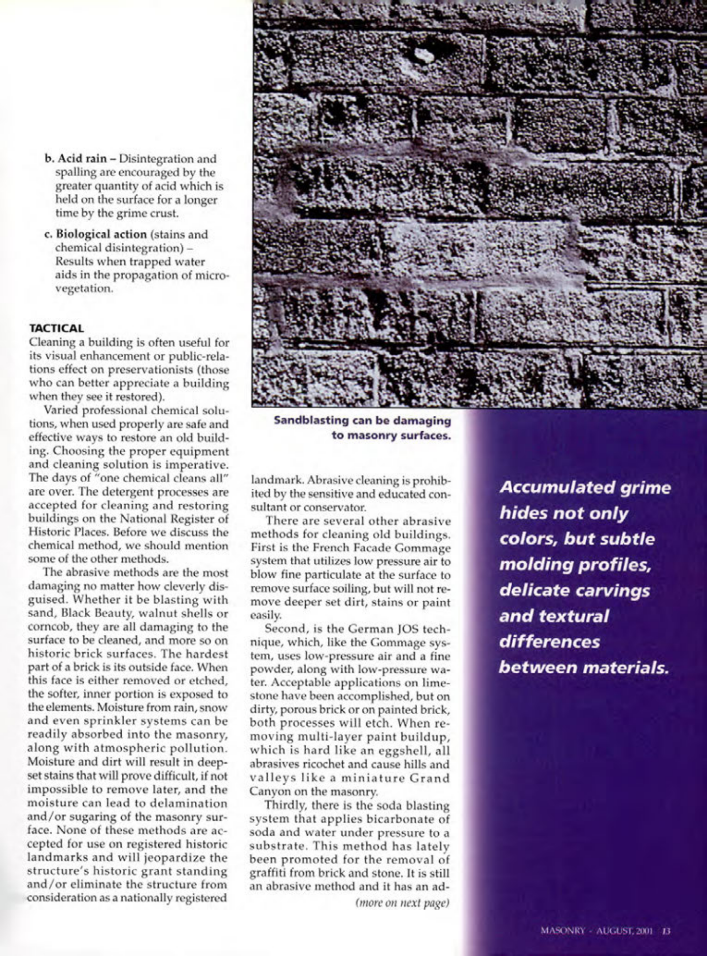 Masonry Magazine August 2001 Page. 13