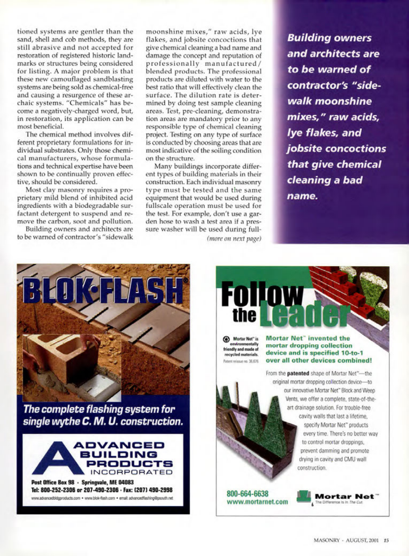 Masonry Magazine August 2001 Page. 15