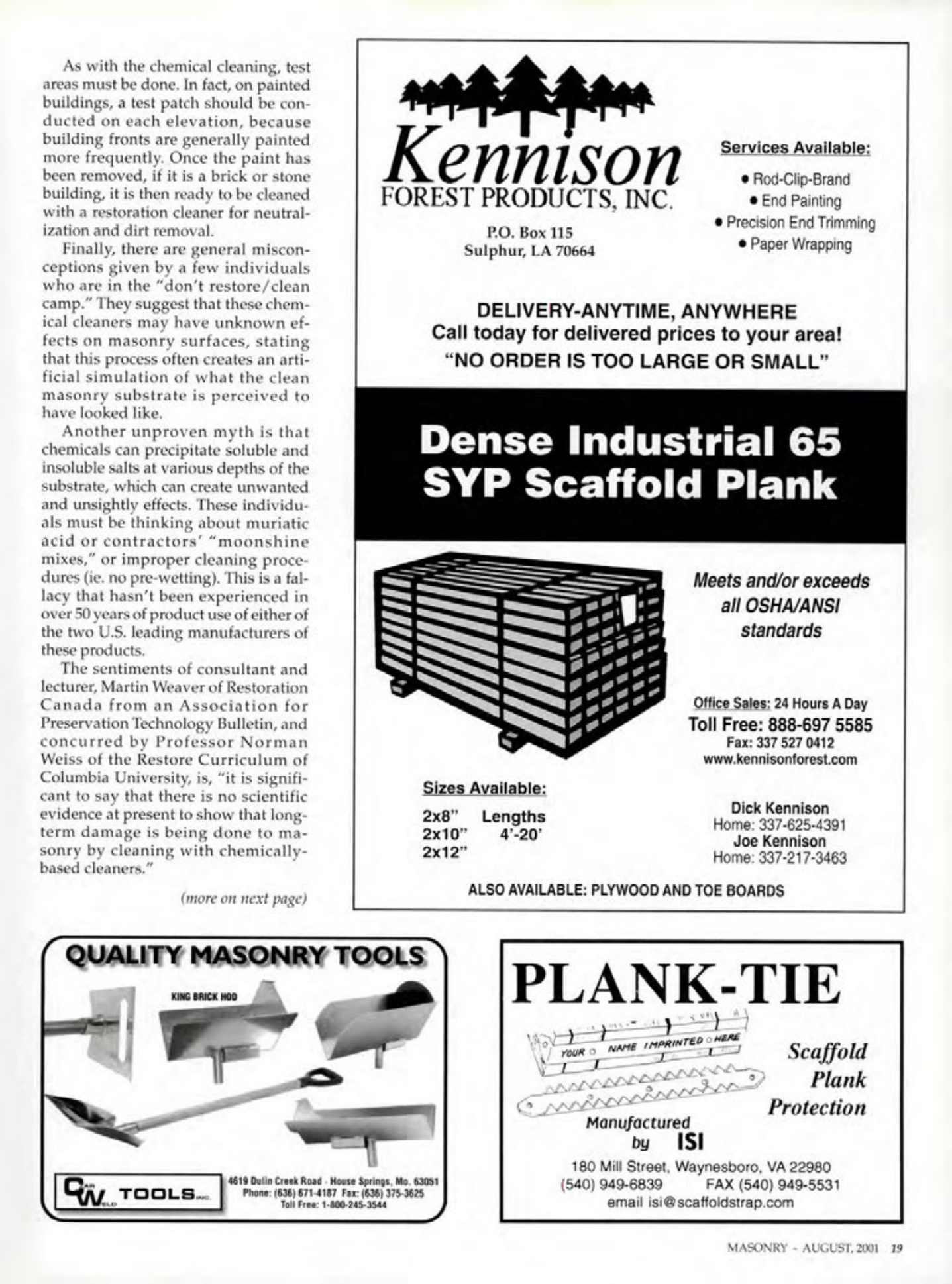 Masonry Magazine August 2001 Page. 19