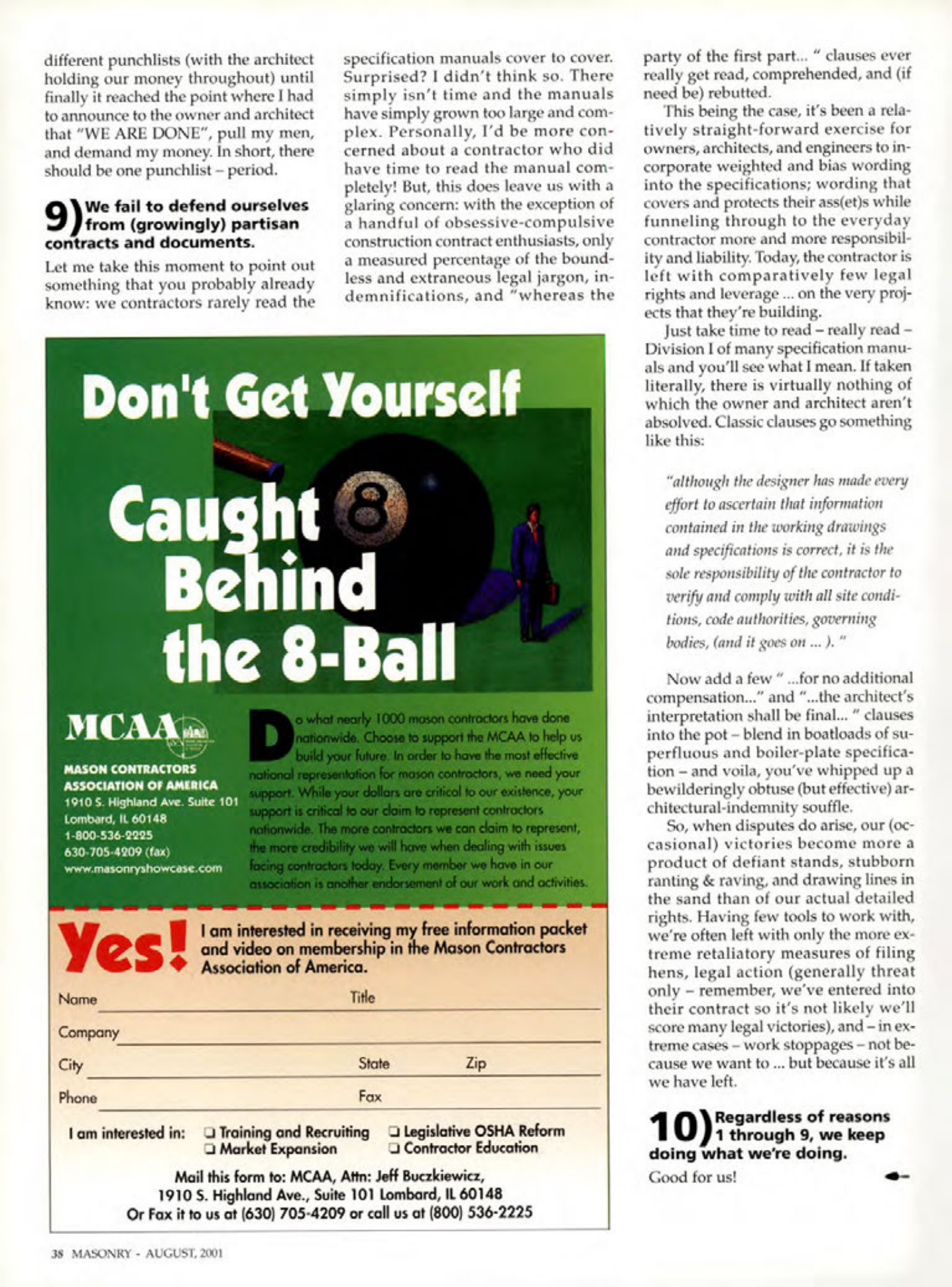 Masonry Magazine August 2001 Page. 38
