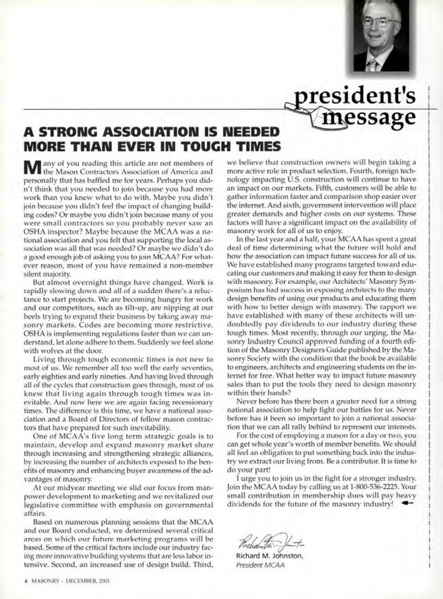 Masonry Magazine December 2001 Page. 6