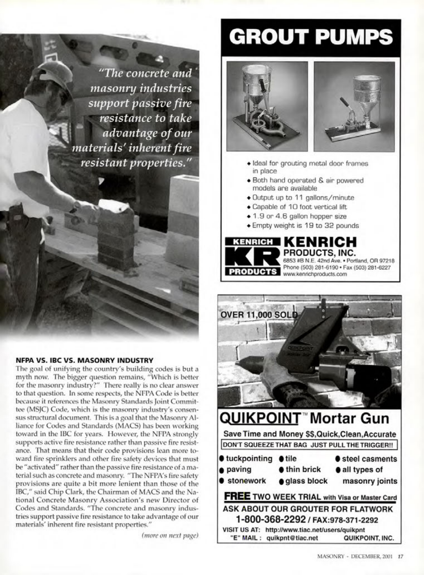 Masonry Magazine December 2001 Page. 17