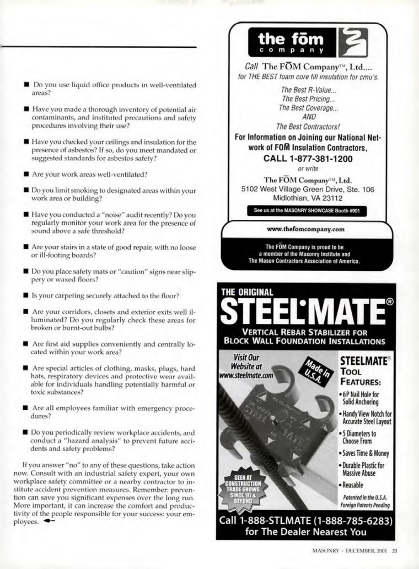 Masonry Magazine December 2001 Page. 21