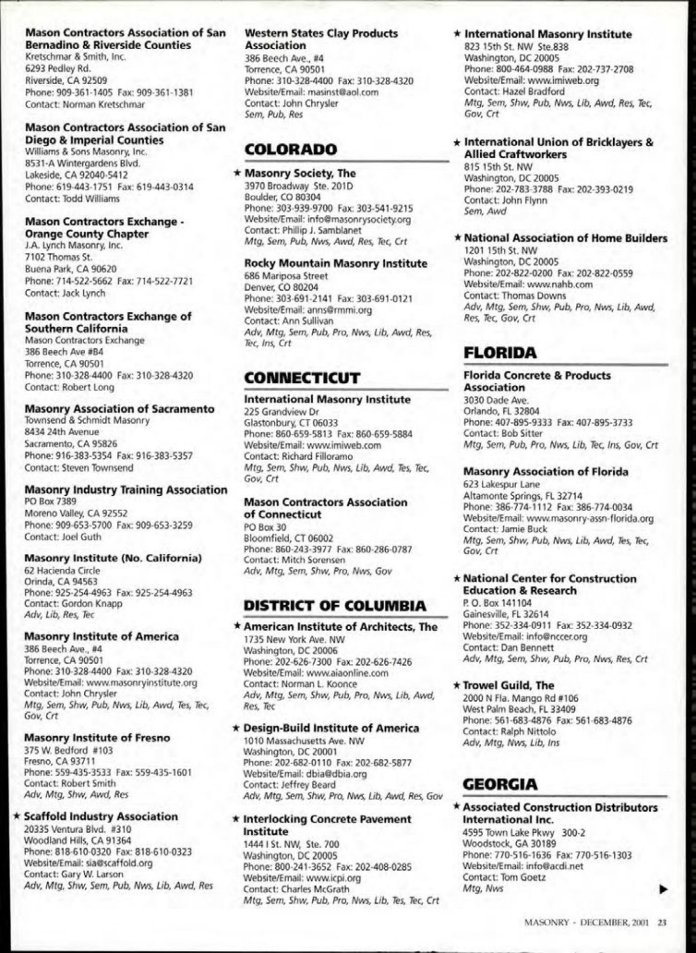 Masonry Magazine December 2001 Page. 23