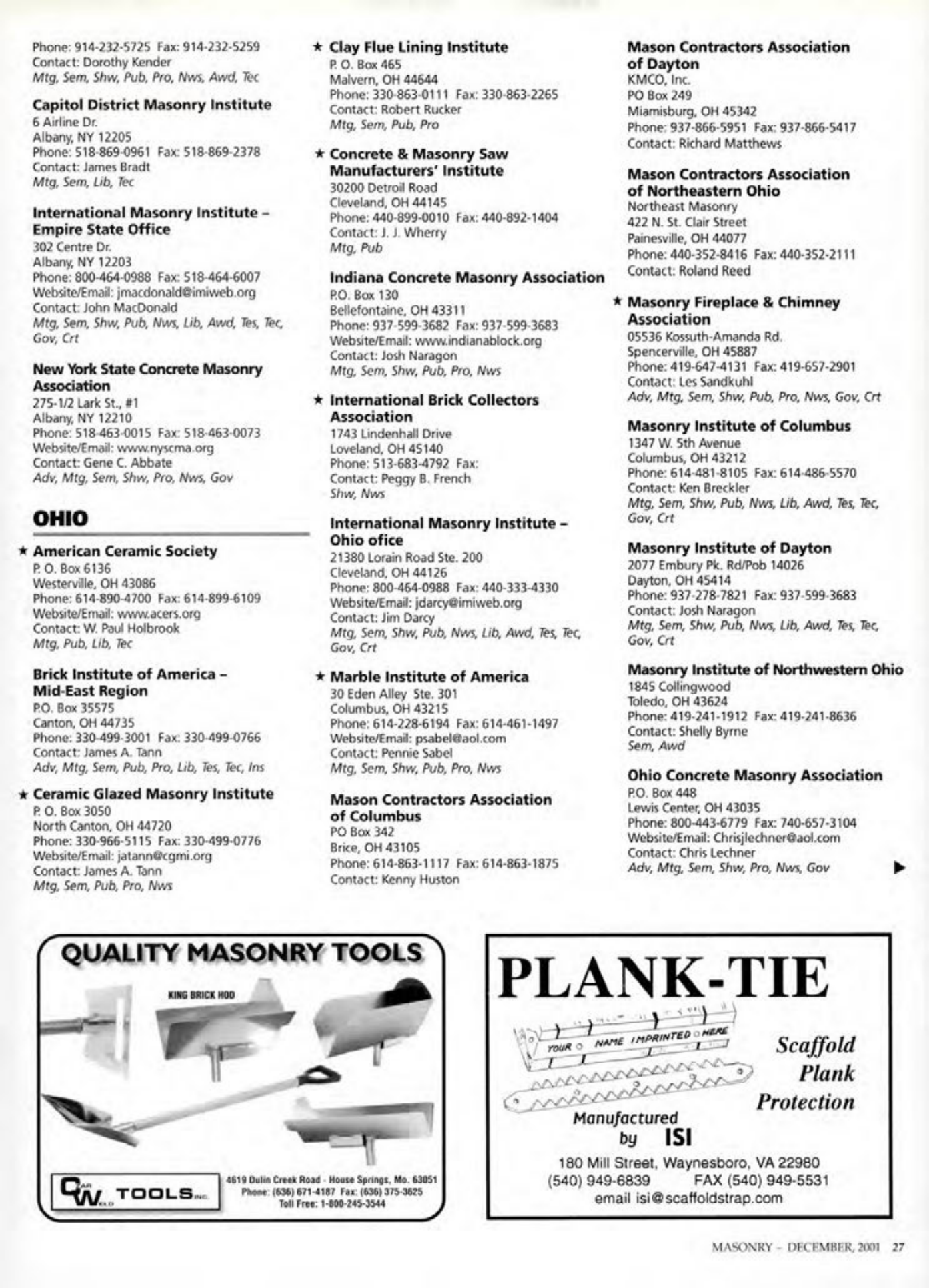 Masonry Magazine December 2001 Page. 27