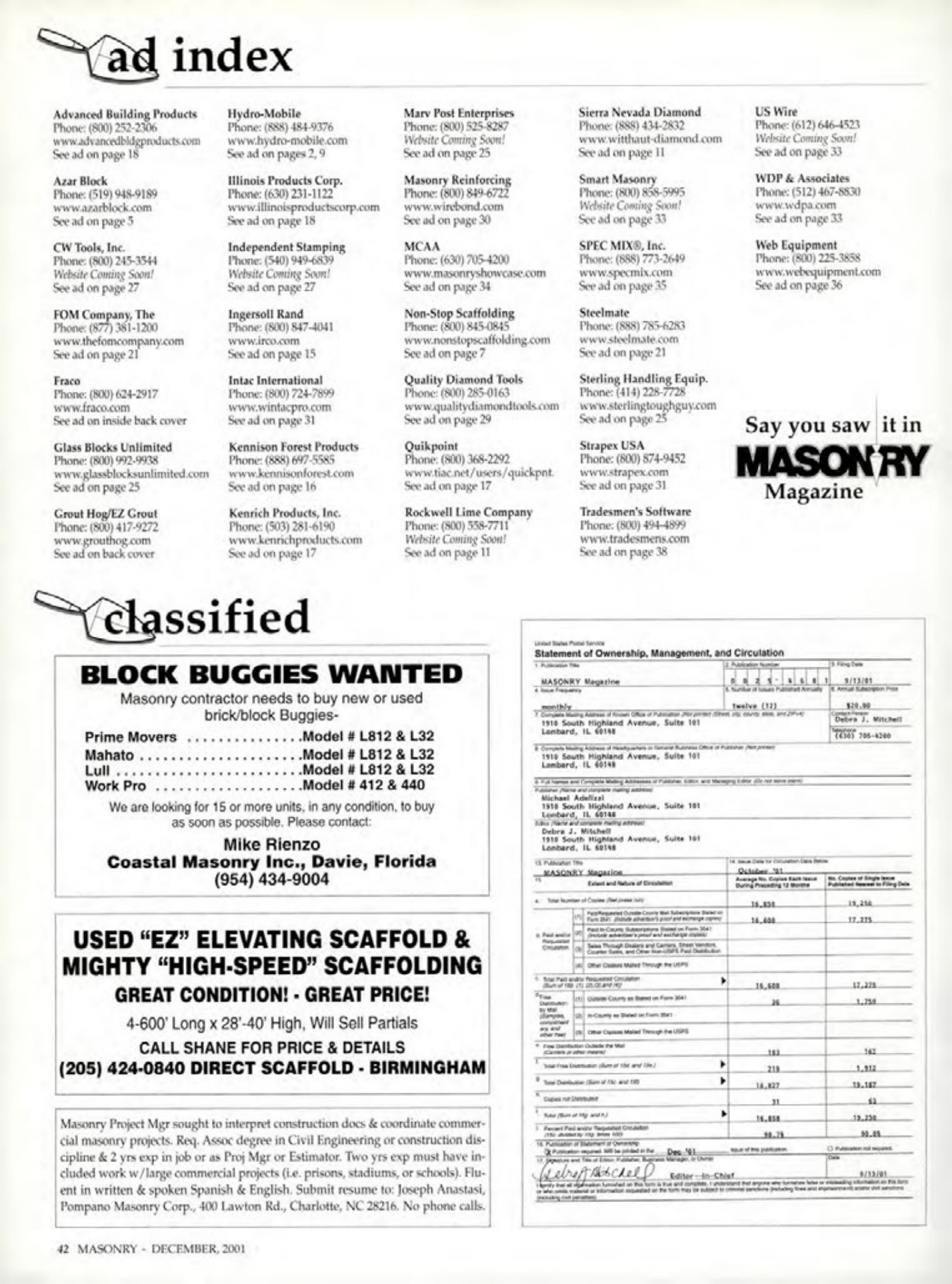 Masonry Magazine December 2001 Page. 42