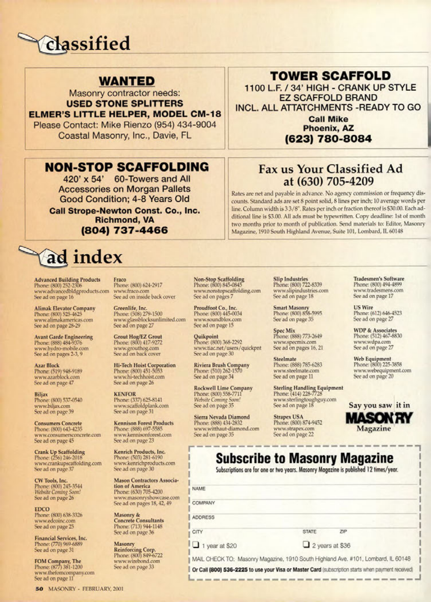 Masonry Magazine February 2001 Page. 50