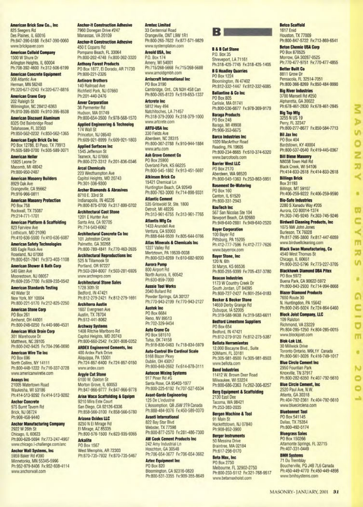 Masonry Magazine January 2001 Page. 31