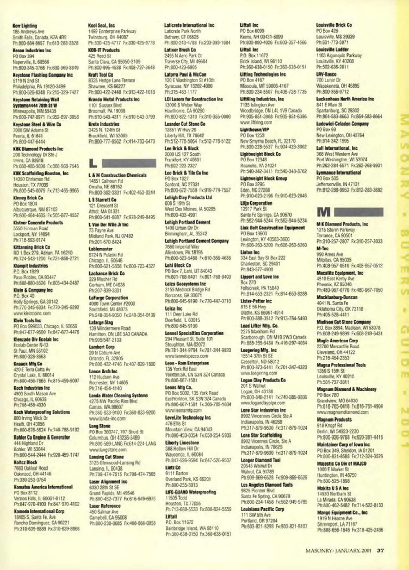 Masonry Magazine January 2001 Page. 37