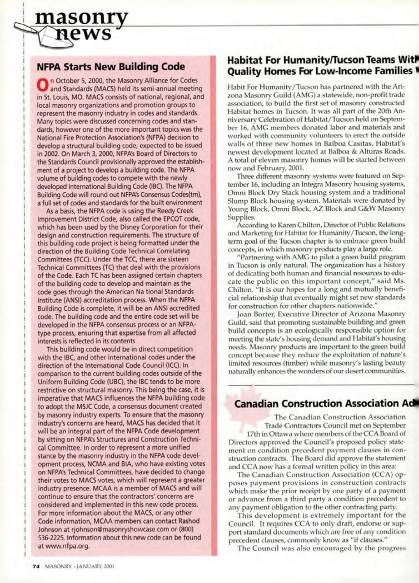 Masonry Magazine January 2001 Page. 74