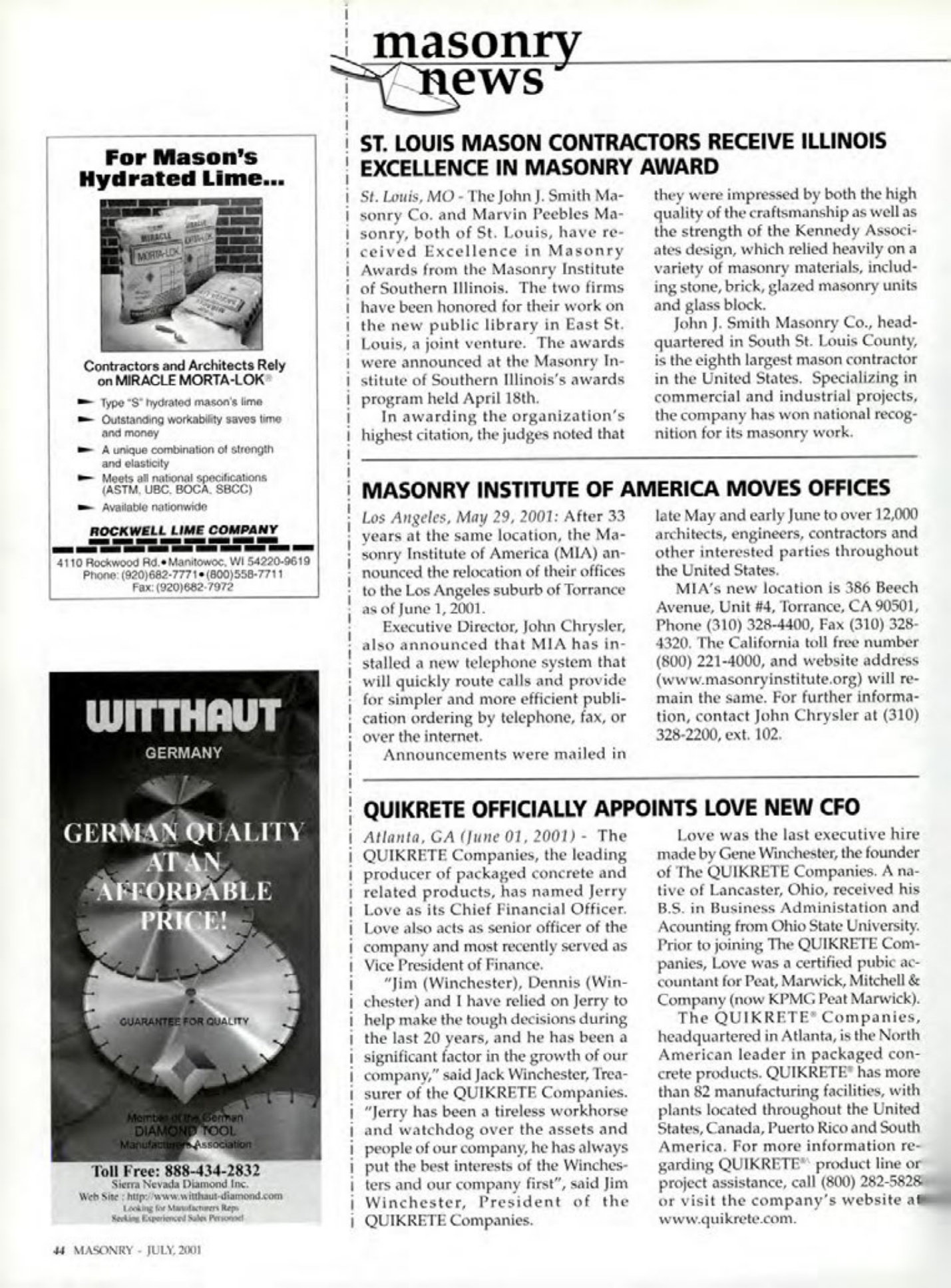 Masonry Magazine July 2001 Page. 44