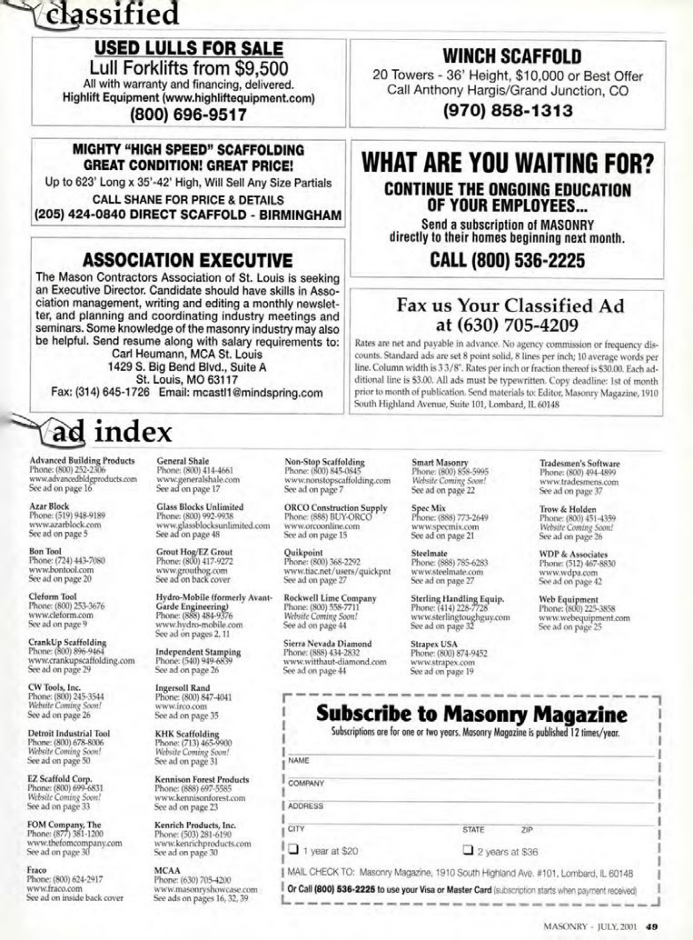 Masonry Magazine July 2001 Page. 49
