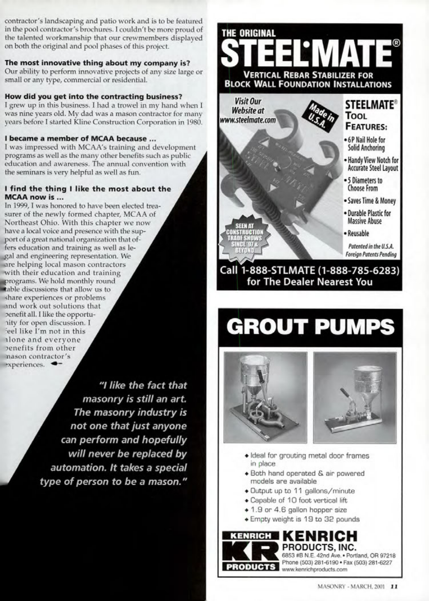 Masonry Magazine March 2001 Page. 11