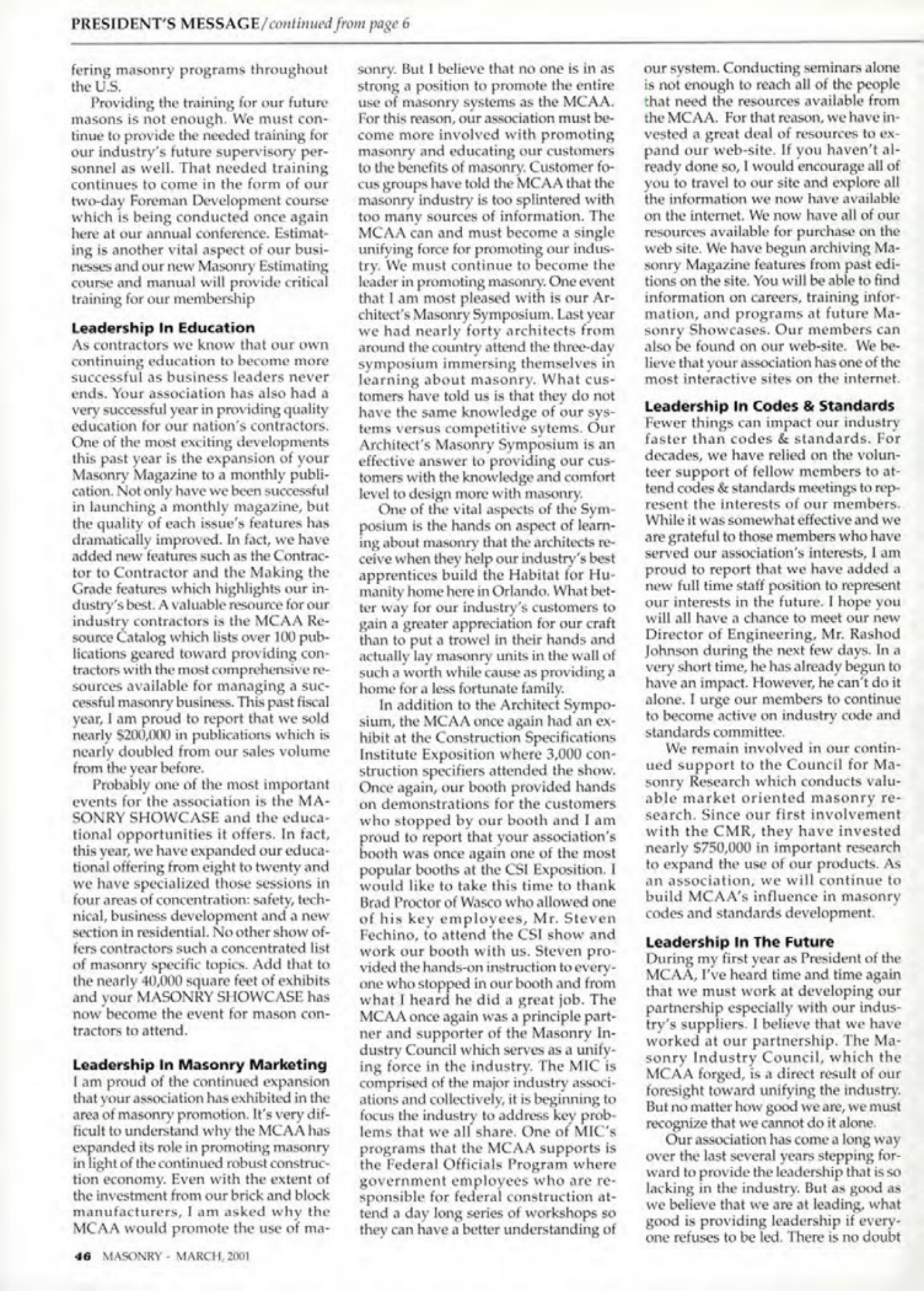 Masonry Magazine March 2001 Page. 46