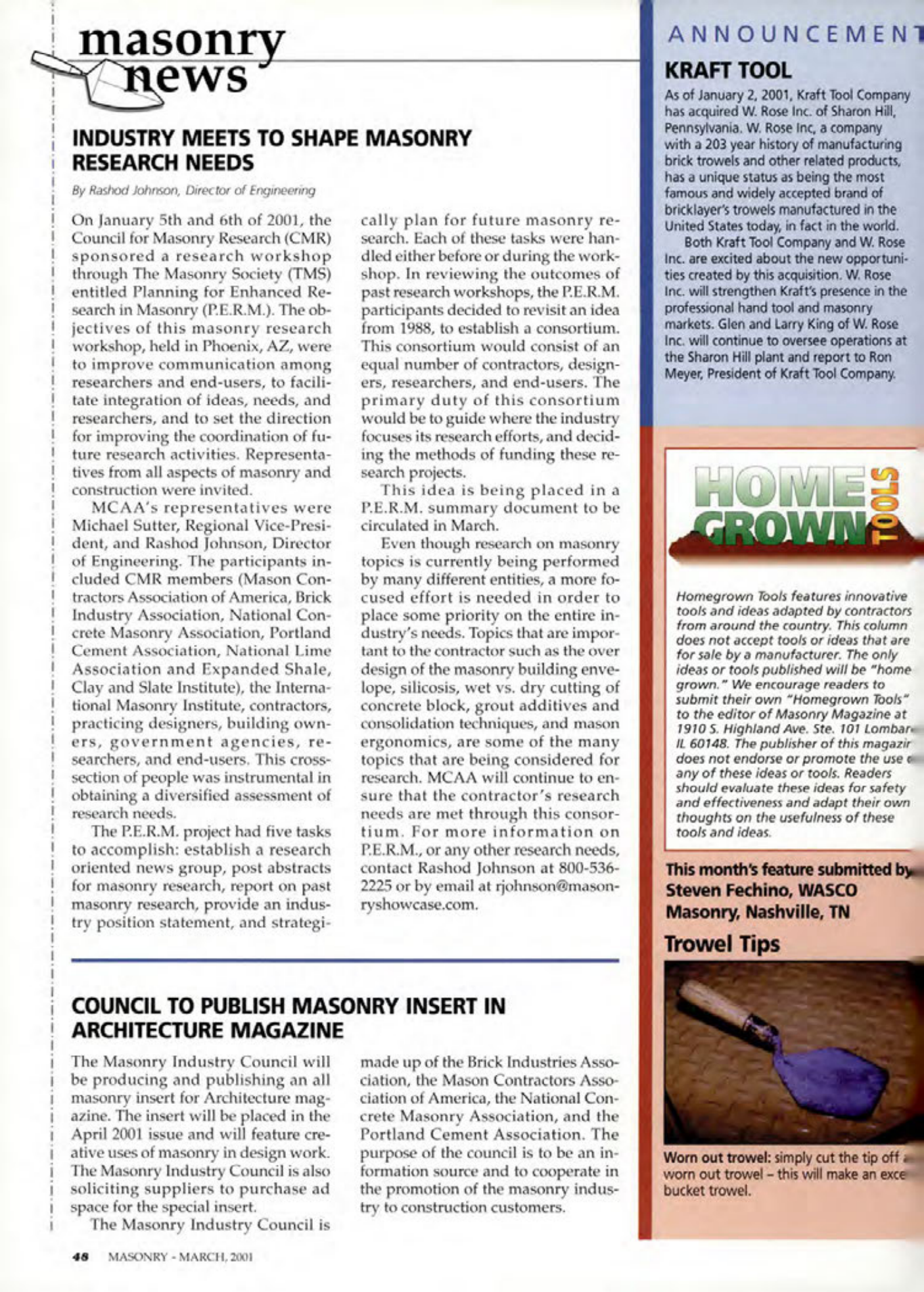 Masonry Magazine March 2001 Page. 48