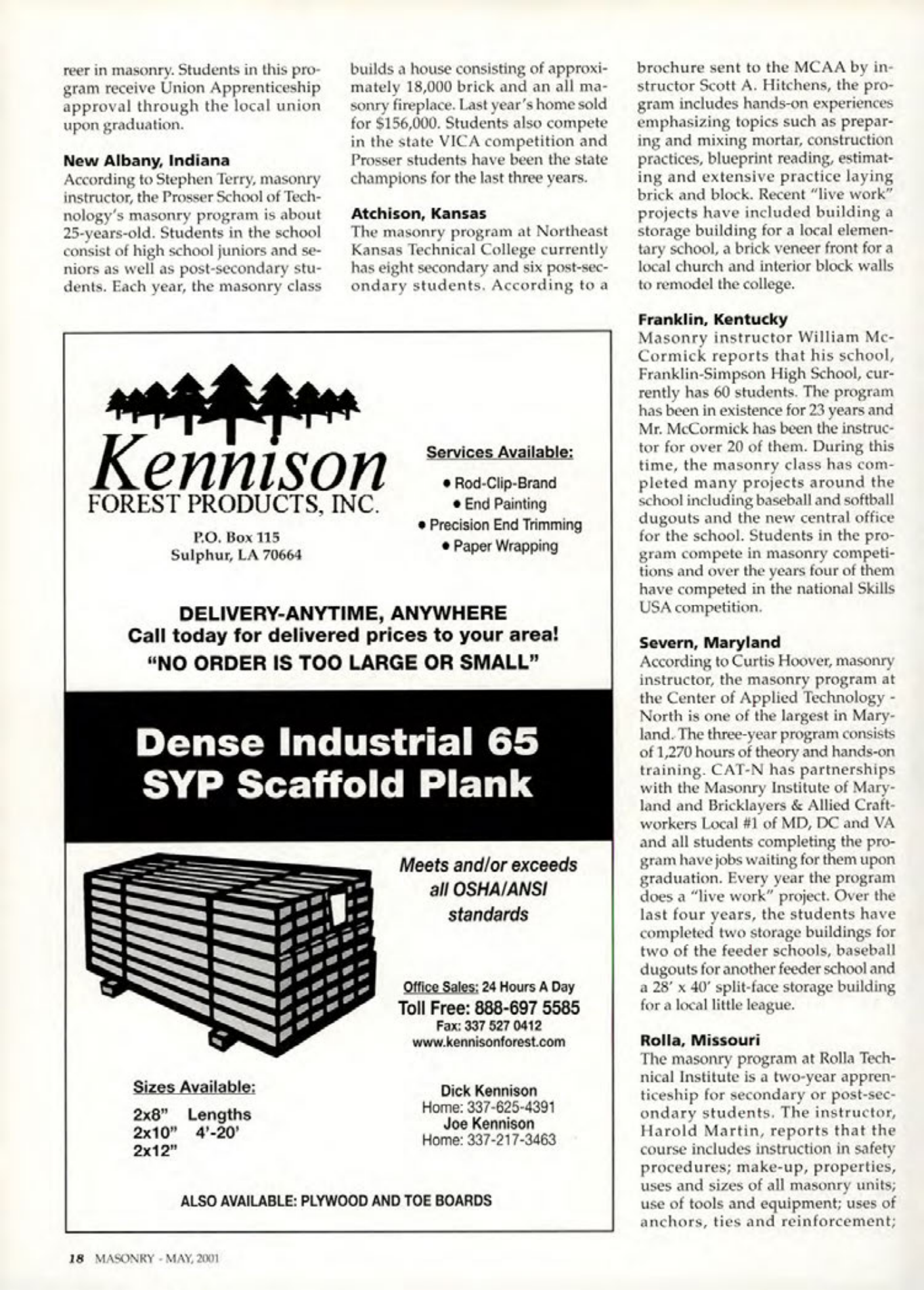 Masonry Magazine May 2001 Page. 18