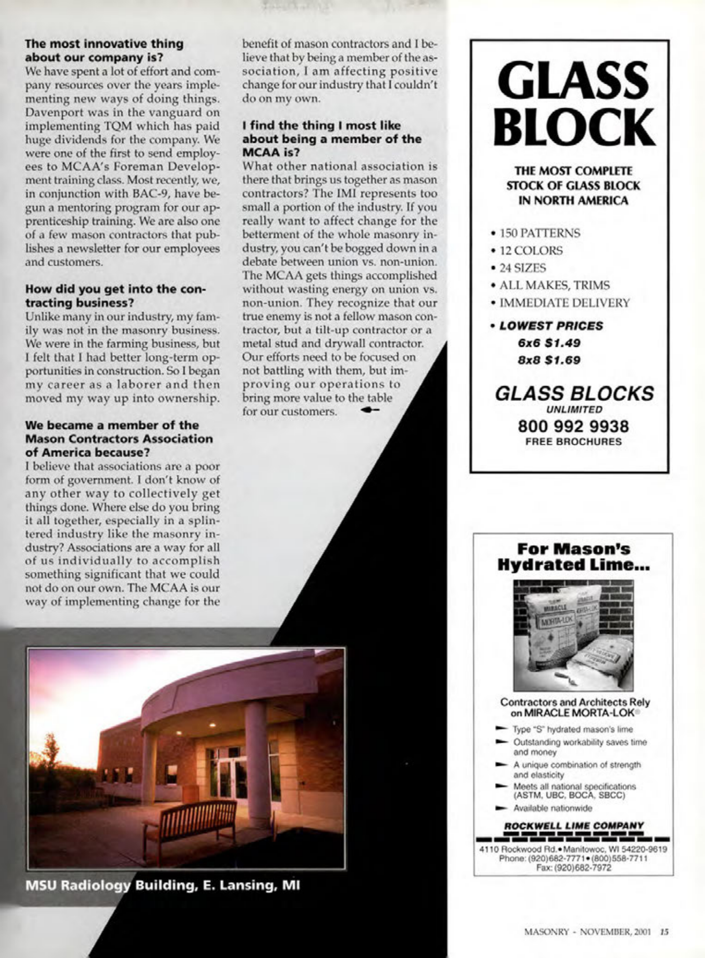 Masonry Magazine November 2001 Page. 15
